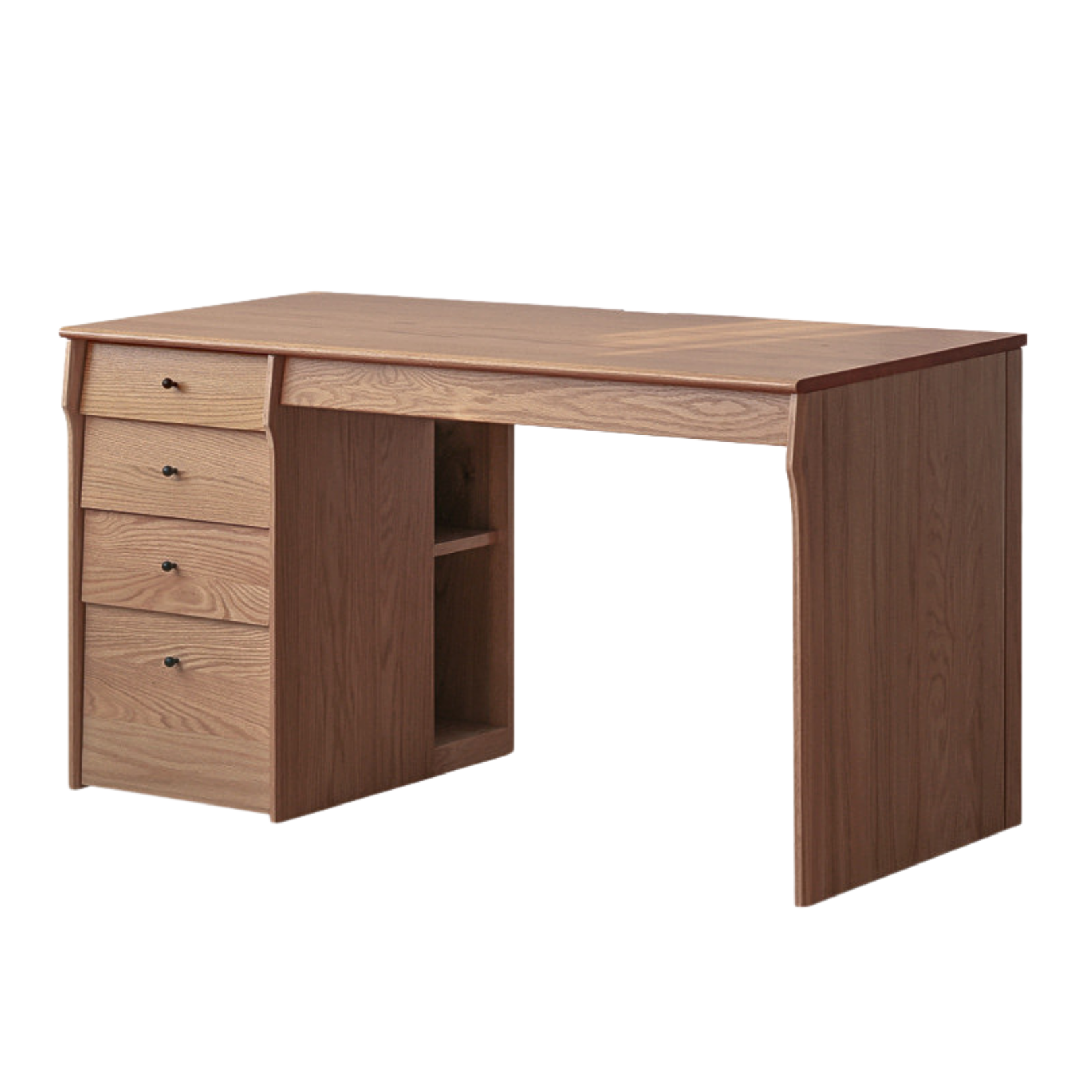 Solid Oak & Cherry Wood Desk Bookshelf with Warm LED Lighting - Perfect for Home Office, Study Room, and Library Organization