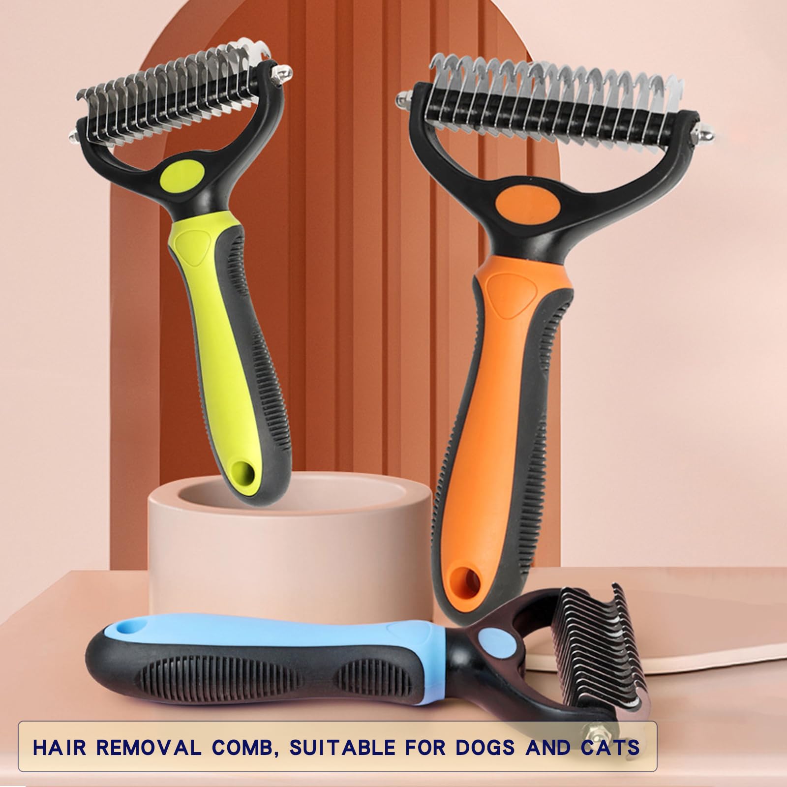 Dematting Comb for Dogs & Cats - Double Sided Deshedding Brush for Long Haired Pets, Undercoat Grooming Rake for Matted Hair Removal (Green) - Perfect for Daily Brushing & Professional Grooming Sessions