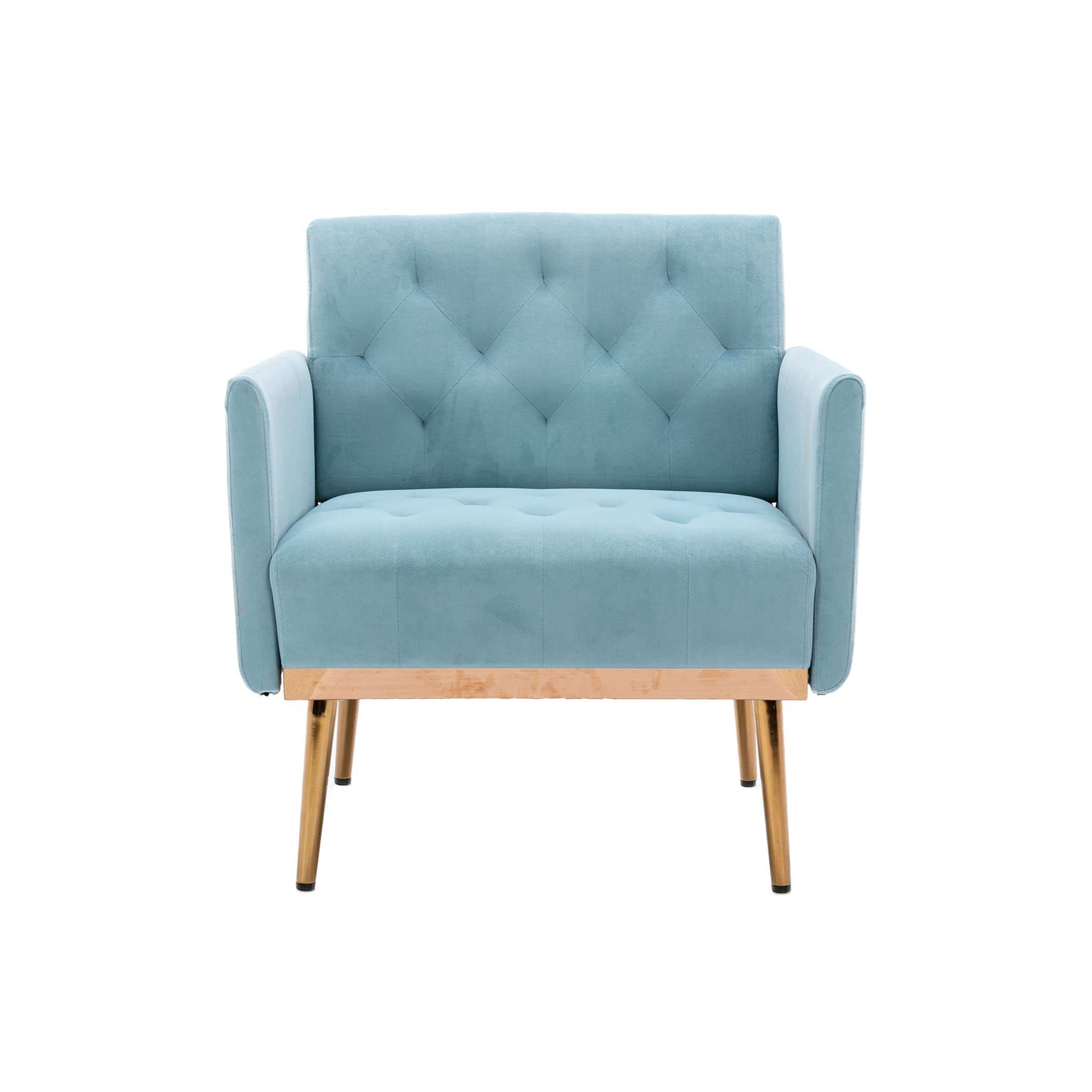 Velvet Accent Chair with Golden Metal Legs - Square Single Sofa Chair for Living Room, Bedroom, Coffee & Reception Areas - Light Blue Modern Lounge Seating for Home & Office Decor