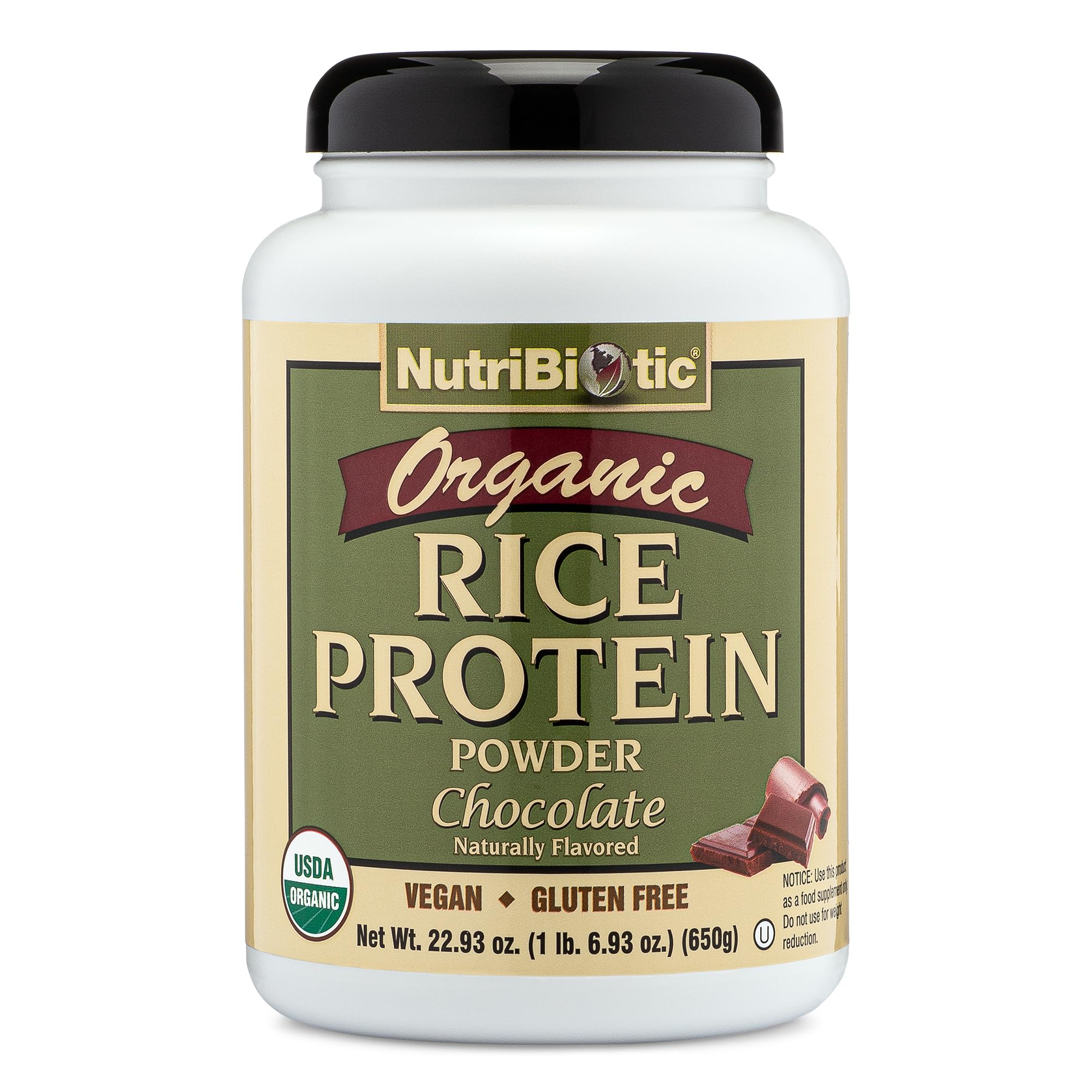 NutriBiotic Organic Rice Protein Powder Chocolate Flavor 22.9 oz | Vegan, Keto & Kosher Certified | Low Carb, Gluten-Free, Non-GMO Protein Supplement | Great for Smoothies, Baking & Post-Workout Recovery