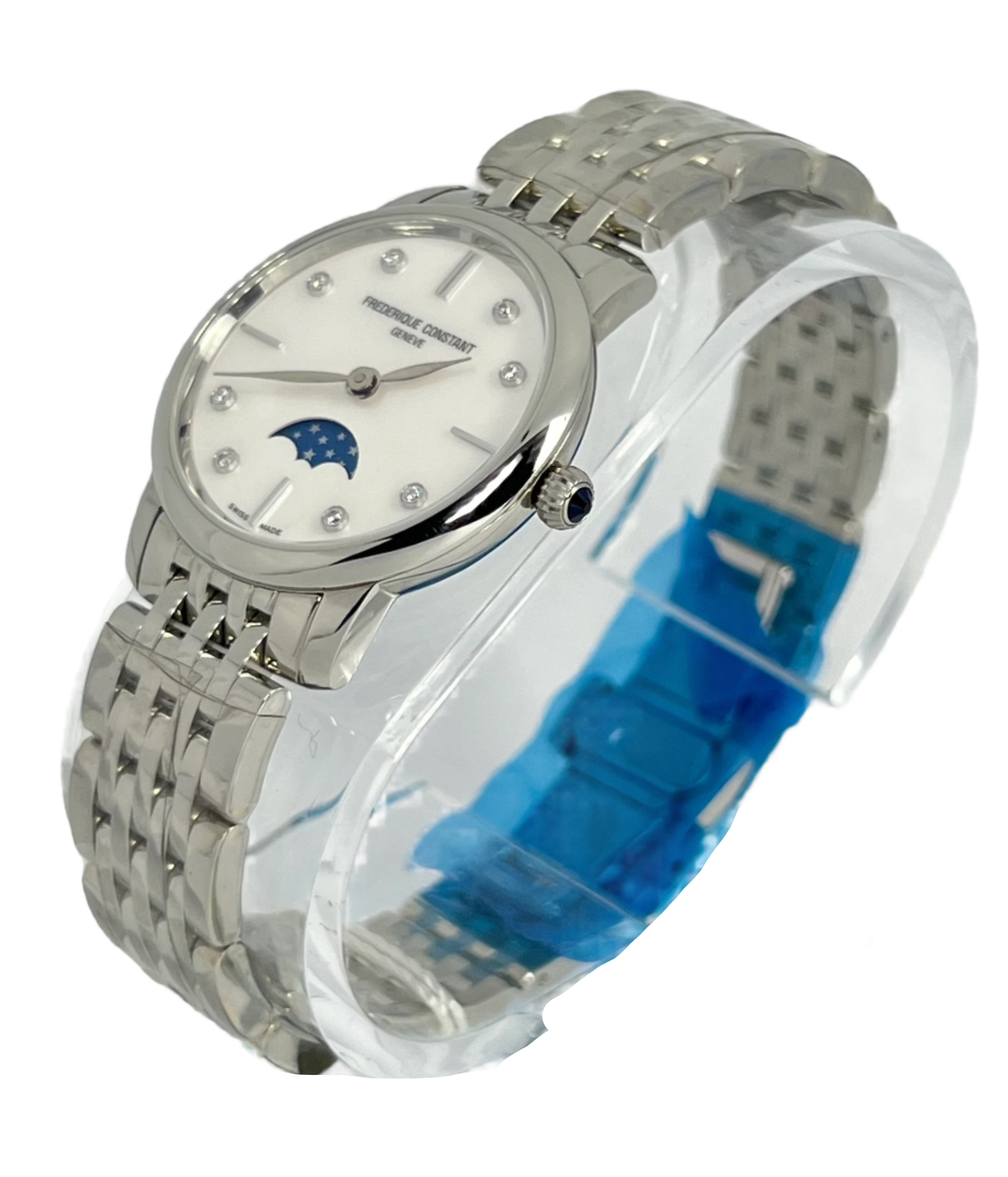 Frederique Constant Slimline Moon Phase Stainless Steel Women's Watch - Elegant Luxury Timepiece for Business, Evening Events & Special Occasions