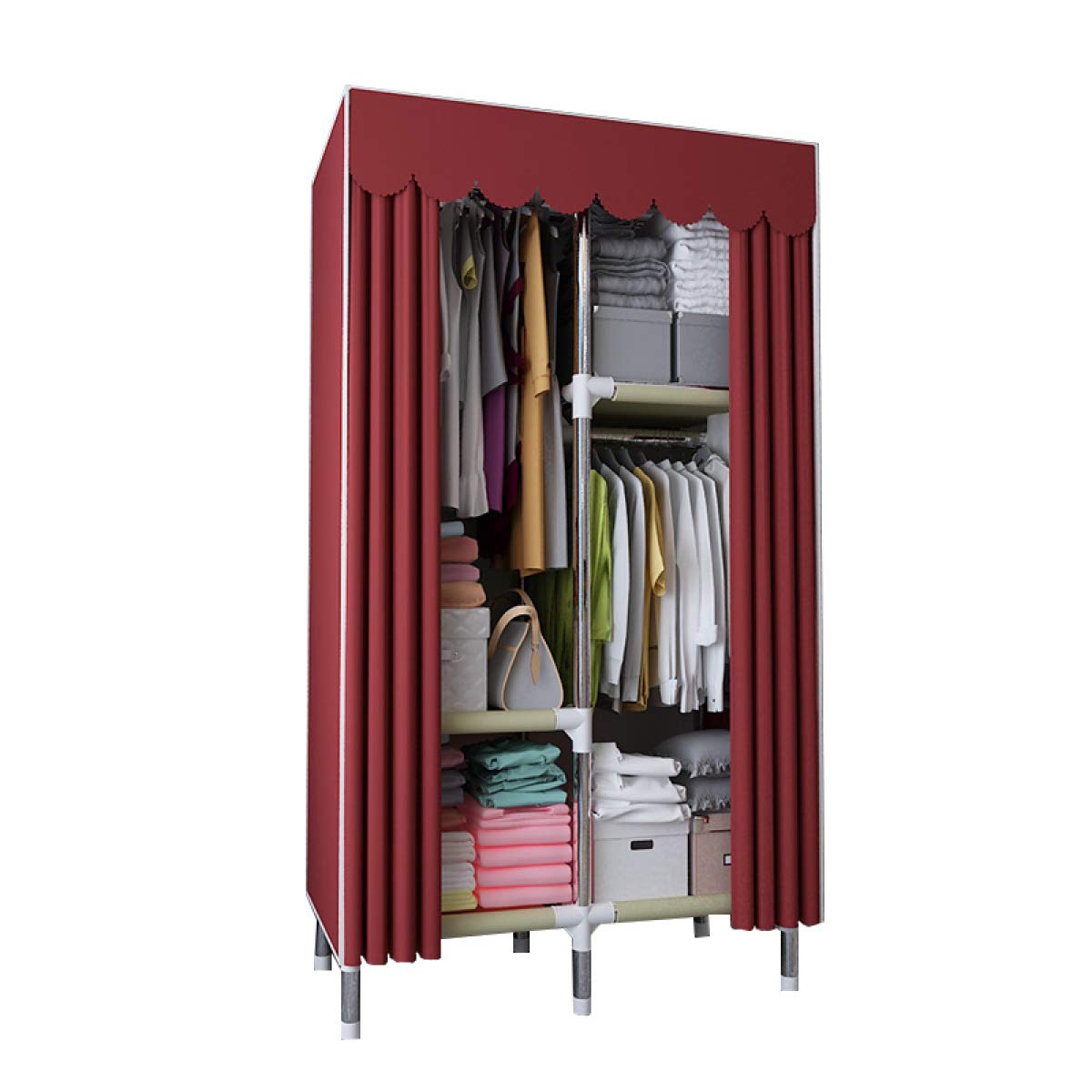BYCDD Portable Closet Organizer - Foldable Storage Cabinet for Clothes, Shoes, Hats & Scarves | Easy Assembly Wardrobe Shelf (33x18x68 Inches, Red) | Perfect for Bedroom, Closet & Dorm Organization