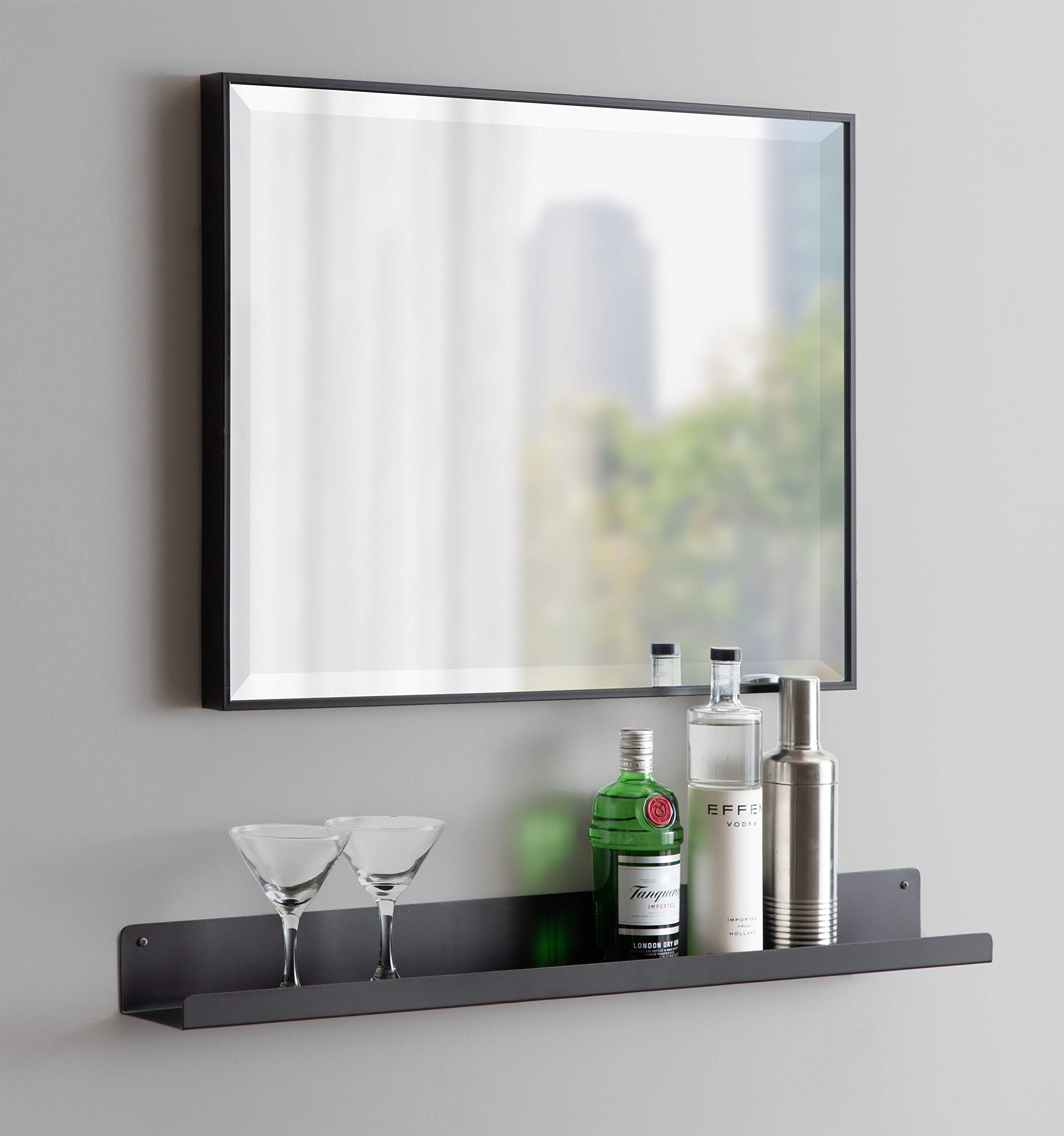 Kate & Laurel Rhodes 23x29 Inch Large Black Framed Rectangle Wall Mirror - Modern Sleek Decorative Mirror for Living Room, Bedroom, Entryway & Bathroom