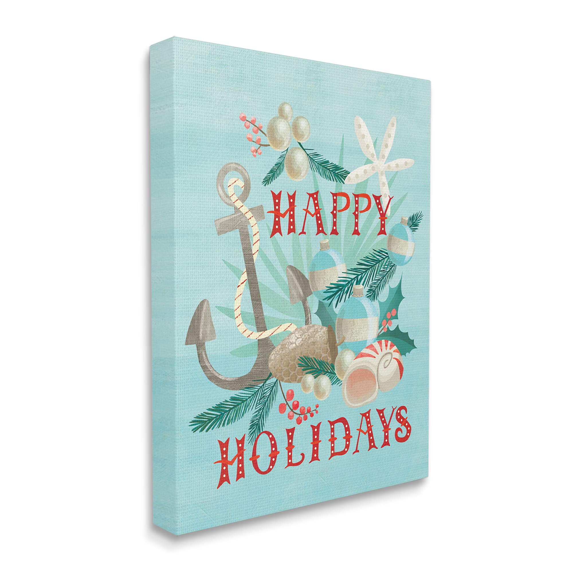 Stupell Industries Happy Holidays Nautical Beach Anchor Seashells Wall Art - 36