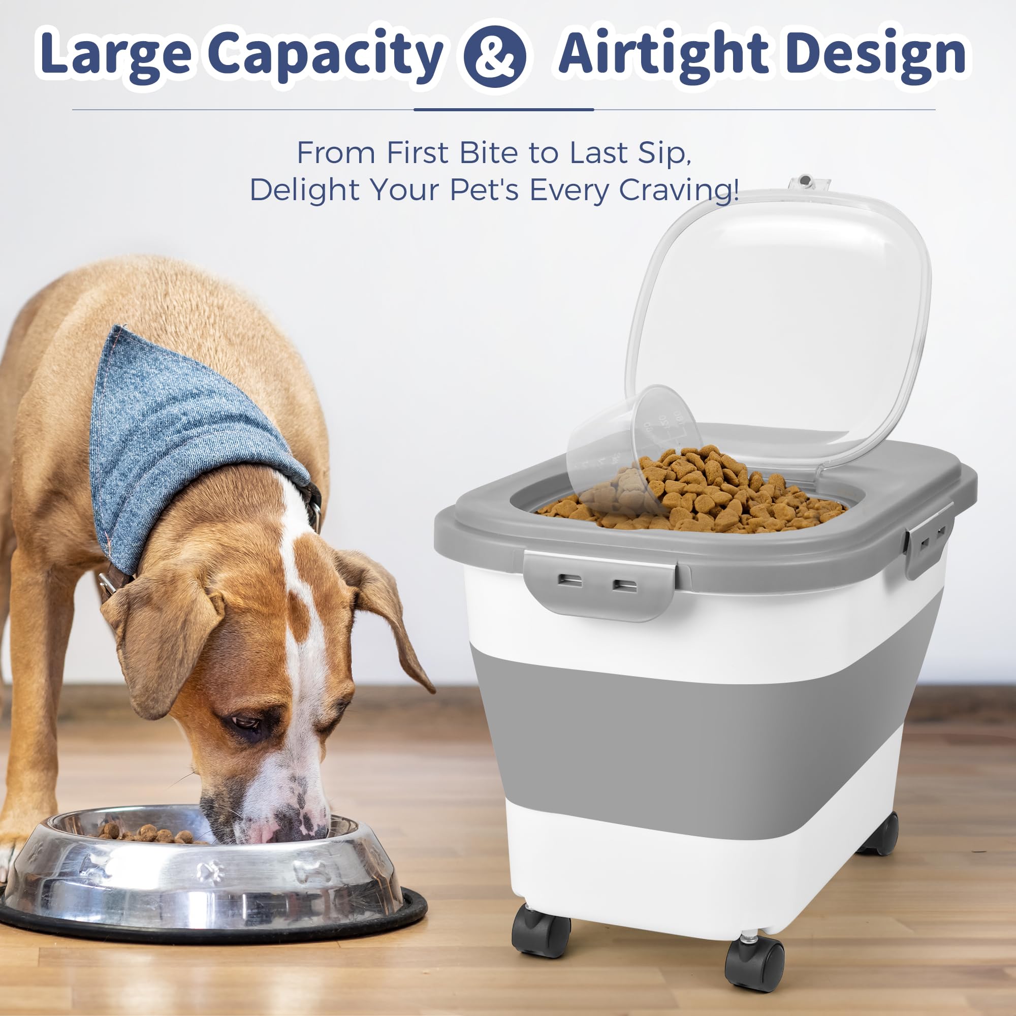 Collapsible Airtight Pet Food Storage Container - 20lbs Silicone Foldable Container for Dog & Cat Food with Measuring Cup - Perfect for Rice, Corn, Coffee Beans, Mung Beans & Nuts - Ideal for Kitchen, Pantry & Travel Use