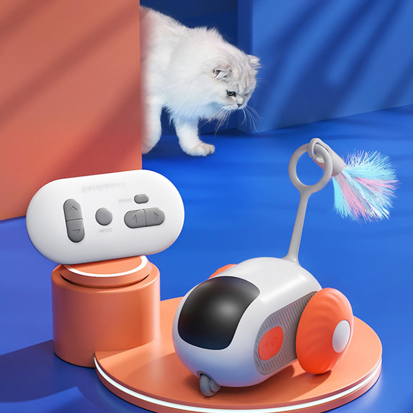 Turbo Tail 3.0 Interactive Electronic Cat Toy - Automatic Rotating Feather Teaser for Indoor Cats - Blue | Fun Exercise & Stress Relief for Feline Friends