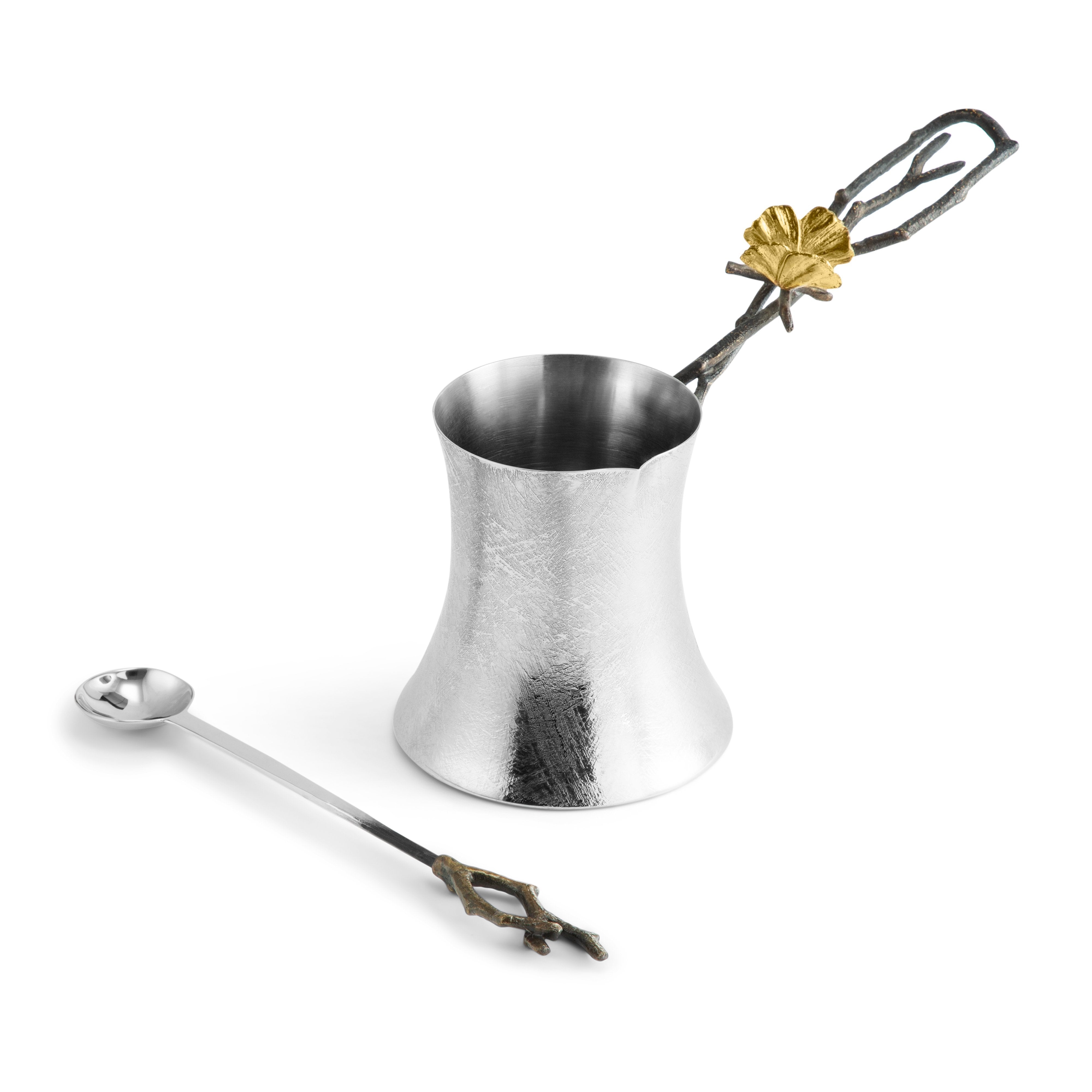 Elegant Butterfly Ginkgo Leaf Design Coffee Pot with Spoon - Perfect for Home Brewing, Tea Time & Gift Giving