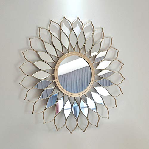 Vintage Round Hollow Wall Mirror - 70cm Gold Wrought Iron Frame, Decorative Living Room Mirror for Home & Hotel Decor | Perfect for Corridor, Bedroom Vanity, Porch & Entrance Hanging Mirror