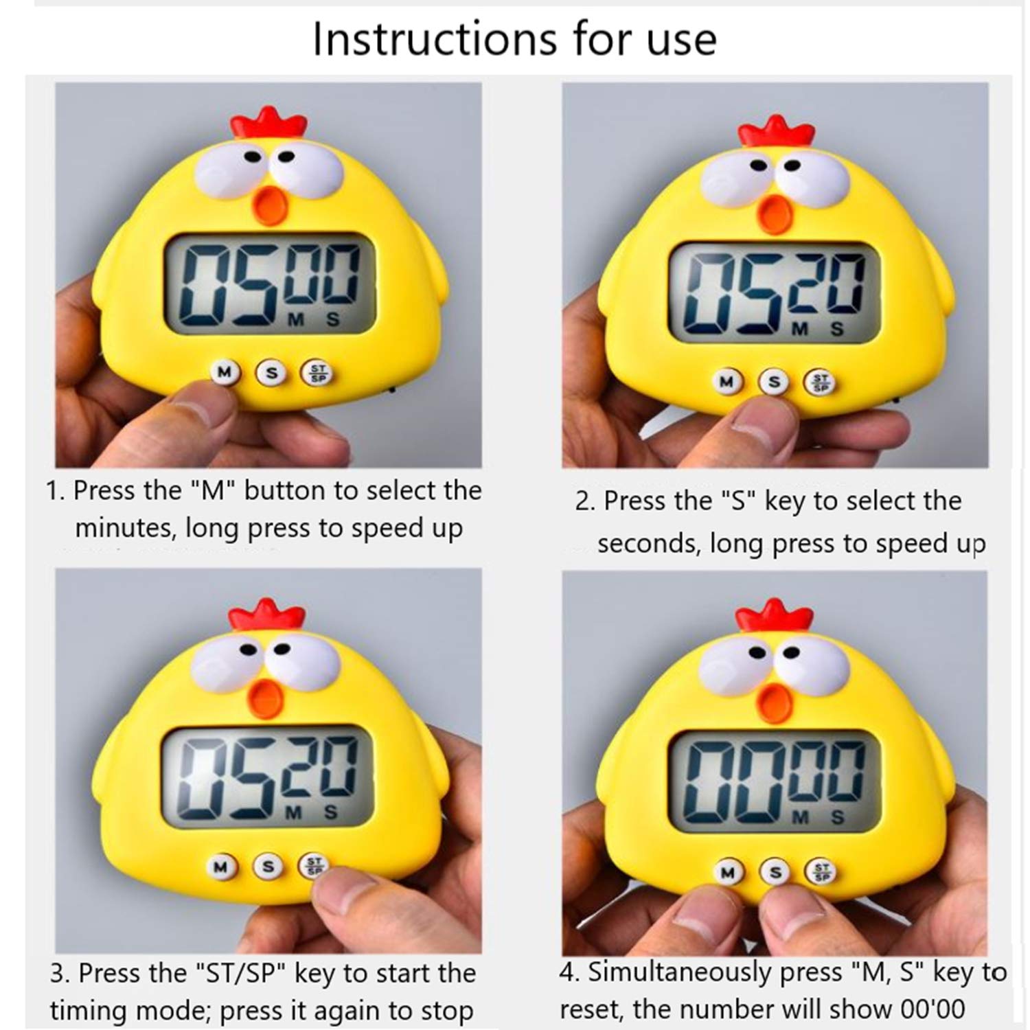Digital Kitchen Timer with Magnetic Back & Large LCD Screen - Cute Cartoon Animal Countdown Timer for Cooking, Baking, Sports & Games | Hangable Alarm Clock with Stand for Home, Office & Classroom Use