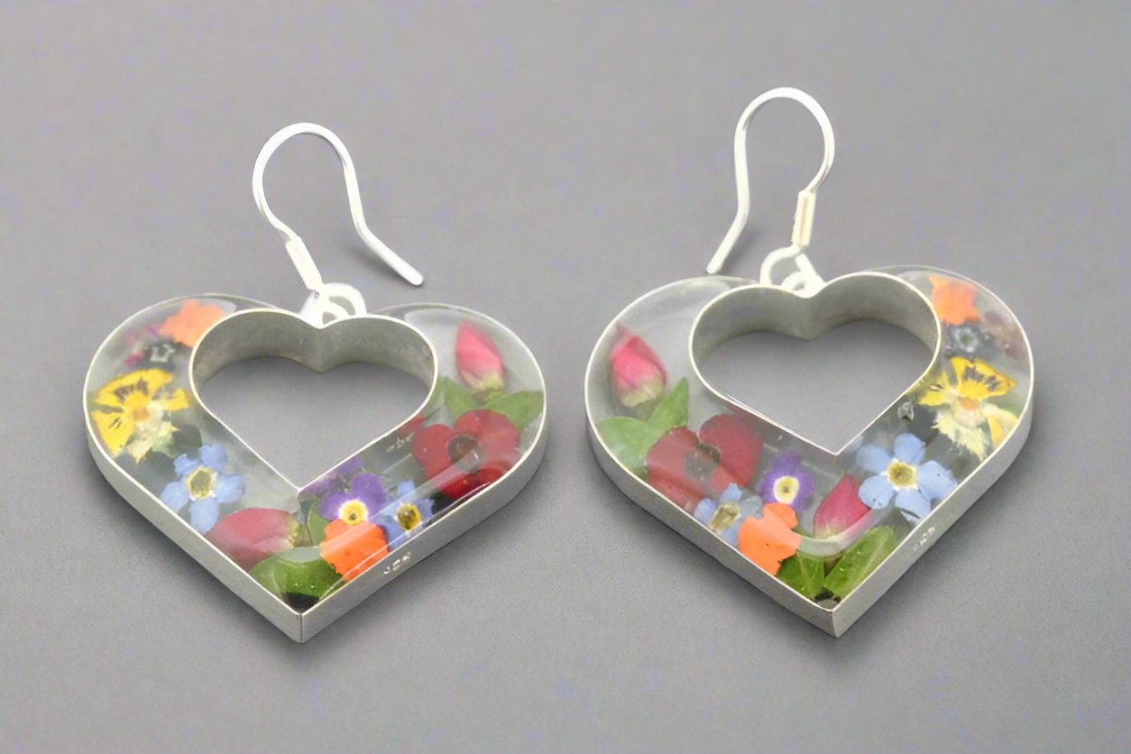 Handmade Resin Flower Earrings - Large Heart Cutout Design for Women | Perfect for Weddings, Parties & Everyday Wear