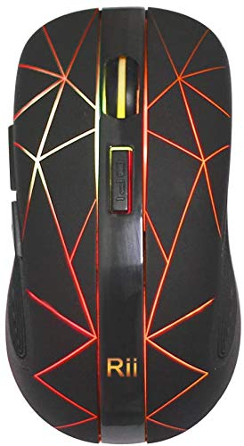 Rii RM200 Wireless RGB Rechargeable Mouse - 6 Buttons, 3 Adjustable DPI Speeds, USB Nano Receiver for PC Laptop MacBook - Perfect for Gaming, Office Work & Home Use