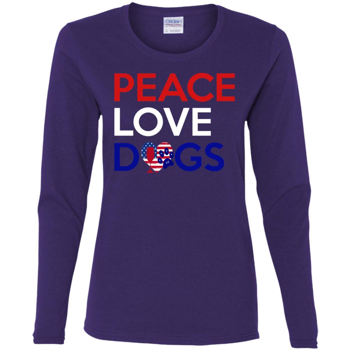 Peace Love Dogs Women's Cotton Long Sleeve T-Shirt | Soft Casual Comfort Tee for Dog Lovers | Perfect for Daily Wear, Dog Walks & Pet-Friendly Outings