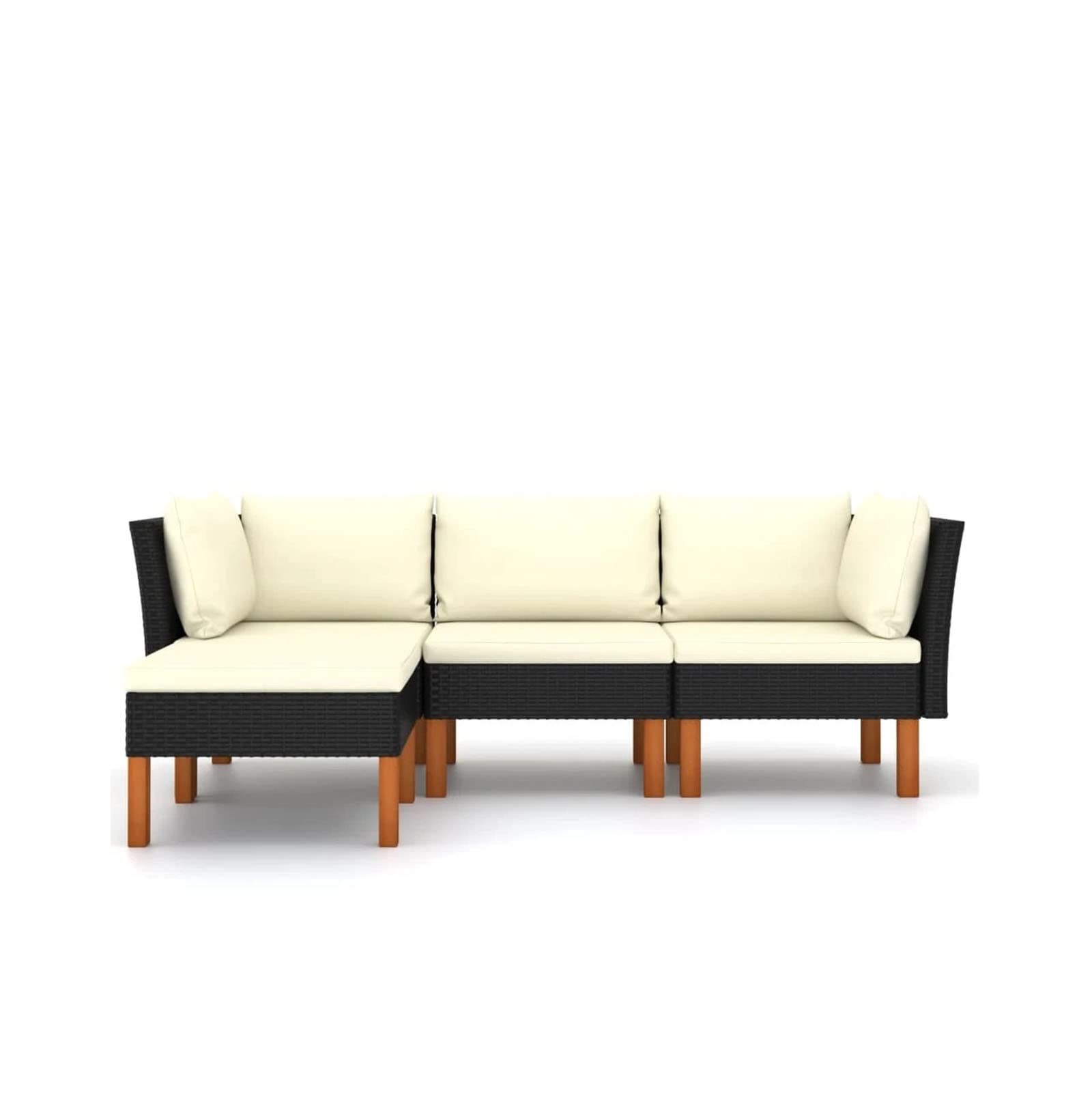 4-Piece Black Poly Rattan Patio Furniture Set with Cushions - Lightweight Outdoor Garden Sofa & Lounge Set for Easy Rearranging - Perfect for Backyard, Poolside, and Terrace Relaxation