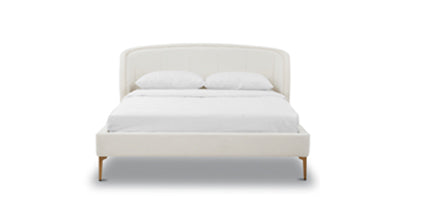 Hestia Queen Bed Frame in Mello White - Modern Platform Bed with Wooden Slats for Bedroom, Guest Room & Master Suite