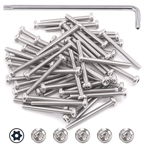 Glarks 51Pcs M5x50mm Pan Head Torx Security Screws - 304 Stainless Steel Tamper Resistant Screw Set with T25 Wrench - Perfect for Furniture Assembly, Electronics Repair & DIY Projects