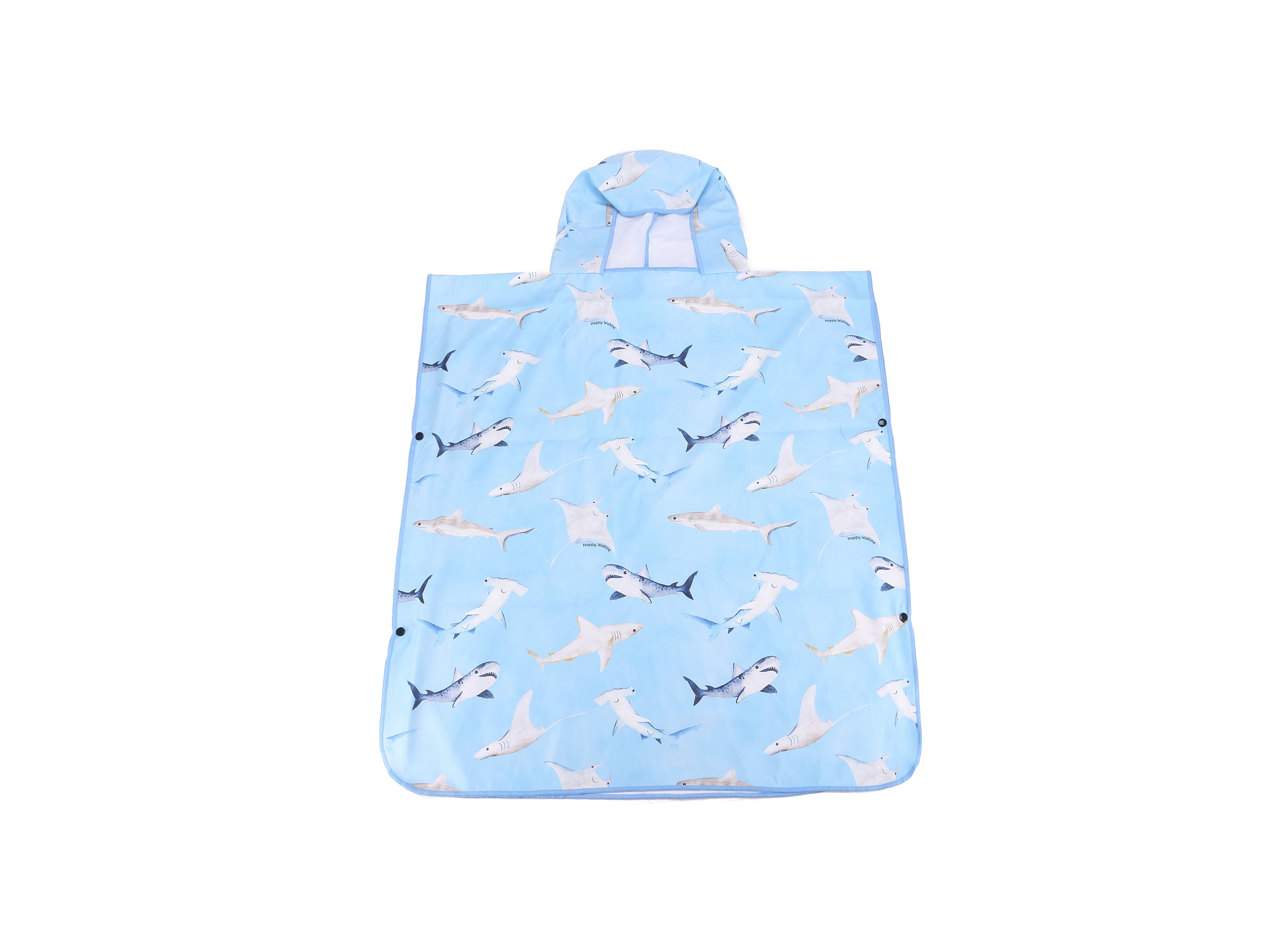 Happy Sharks Blue Hooded Beach Towel Poncho for Teens - Quick Dry Swim Cover Up for Pool, Beach & Water Sports
