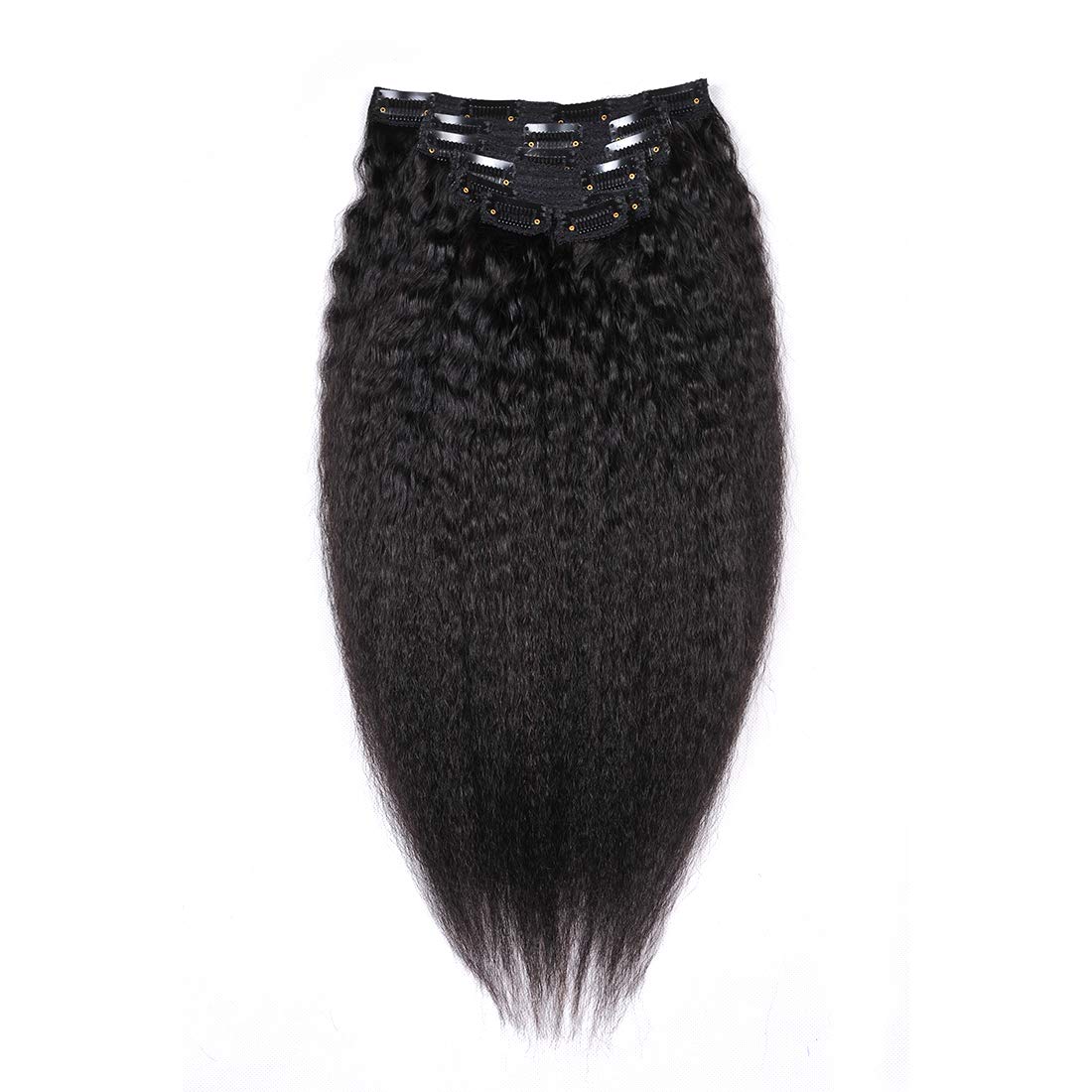 24 Inch Super Long Yaki Straight Human Hair Clip-in Extensions - 140g Kinky Straight Natural Black Hair Wefts for African American Women | Perfect for Daily Wear, Parties & Special Occasions
