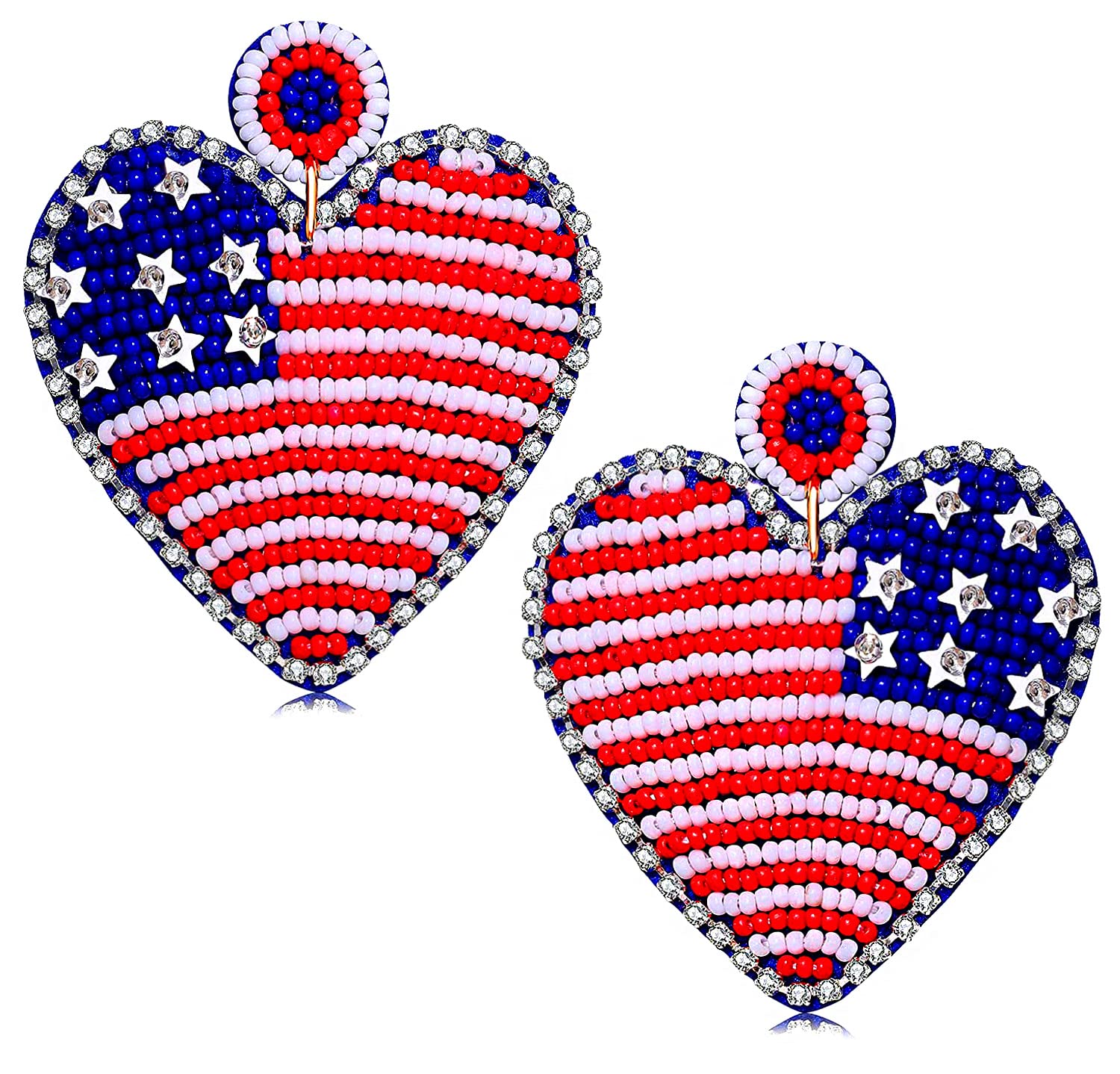 Handmade Patriotic American Flag Earrings - Beaded Heart, Star & Ice Cream Drop Dangle Earrings for Women | 4th of July, Independence Day & Holiday Gifts | Perfect for Parties, Festivals & National Celebrations