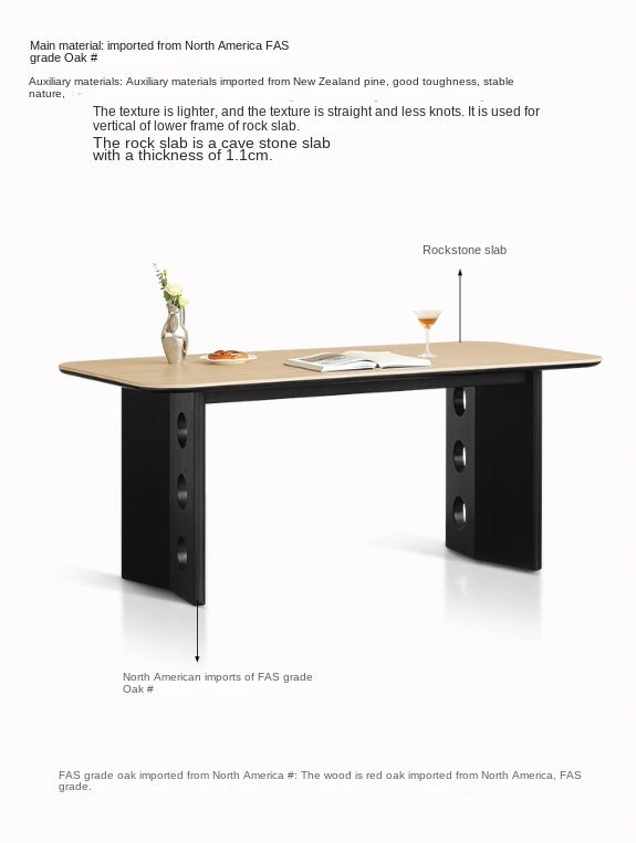 Solid Oak Wood Medieval Style Rock Plate Retro Dining Table - Rustic Farmhouse Kitchen & Dining Room Furniture for Home Decor