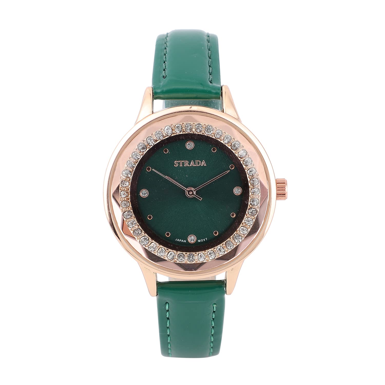 Strada Crystal Japanese Movement Watch with Faux Leather Band - Elegant Analog Wristwatch for Men & Women - Perfect Graduation Gift, Anniversary Present & Formal Occasion Accessory