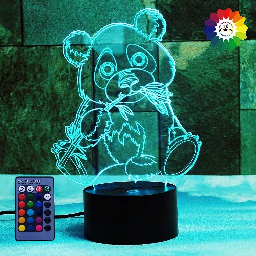 3D Panda Night Light USB Powered Touch Switch Remote Control LED Table Lamp - 7/16 Color Changing Mood Lighting for Kids Room, Nursery, Bedroom Decor - Perfect Birthday Gift & Home Decoration with Optical Illusion Effect