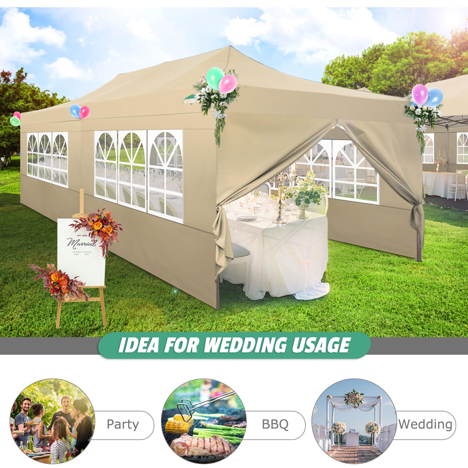 COBIZI 10x20 Heavy Duty Pop Up Canopy Tent with 6 Removable Sidewalls - Waterproof & UV 50+ Protection - Commercial Grade Party Tent for Weddings, Events, Outdoor Markets - Includes Upgraded Legs & Roller Bag - Perfect for Backyard Parties, Beach Gatherings, and Trade Shows