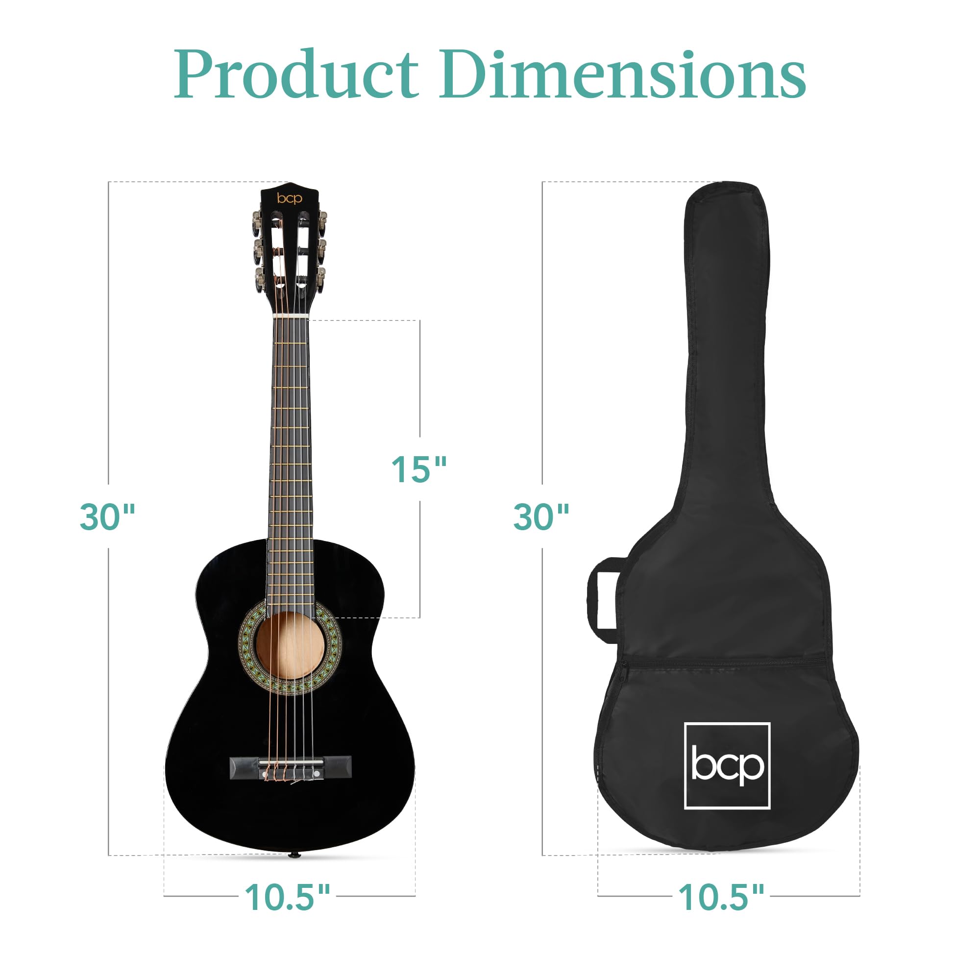 Best Choice Products 30in Kids Acoustic Guitar Starter Kit - Black Beginner Guitar with Strap, Case, Extra Strings & Rosette Inlay - Perfect for Children's Music Lessons, Birthday Gifts & Home Practice