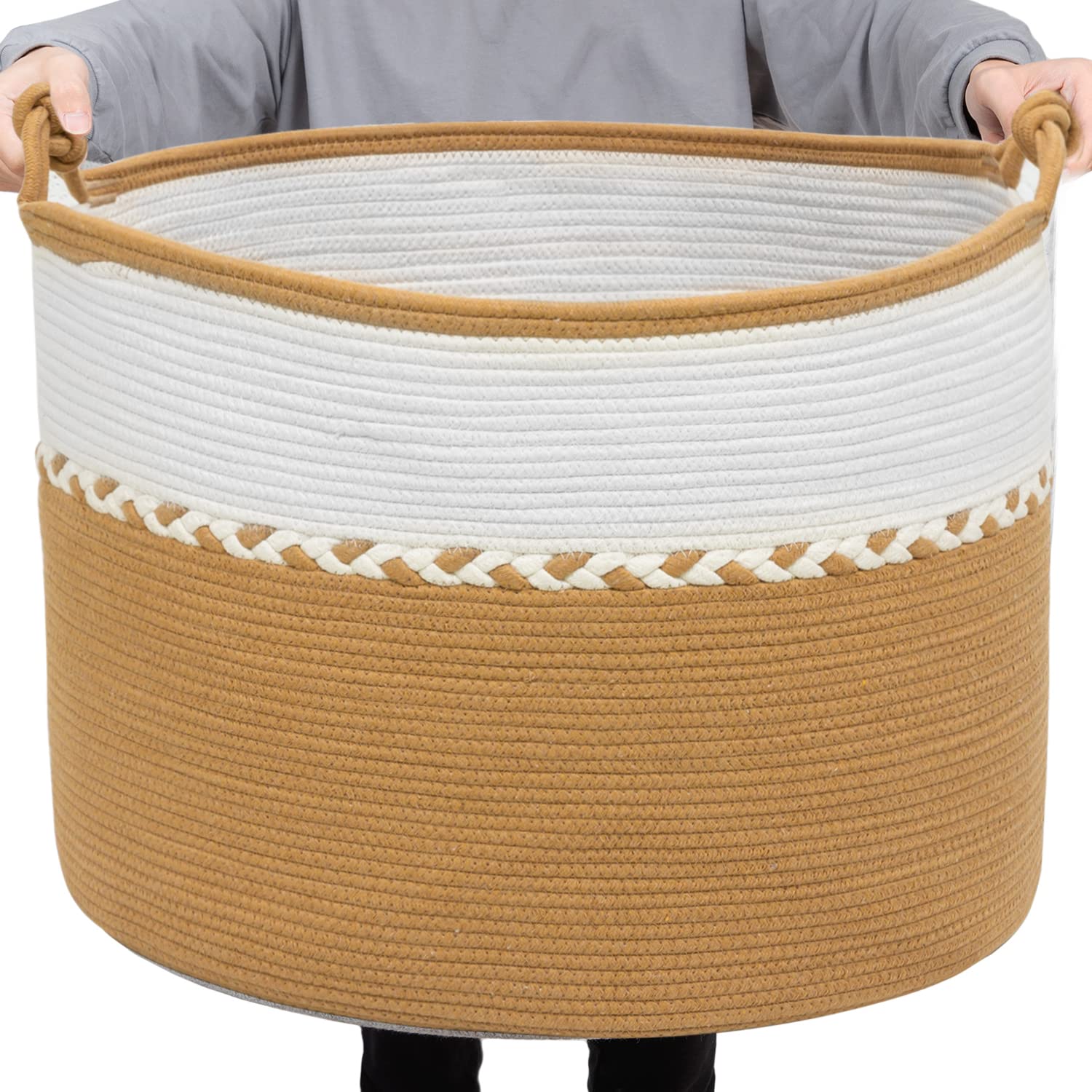 DUOLEO Extra Large Woven Rope Storage Basket - 24x24x18 Inch Blanket & Laundry Hamper with Handles, Toy Organizer for Bedroom, Nursery & Living Room | Durable Home Decor Storage Solution