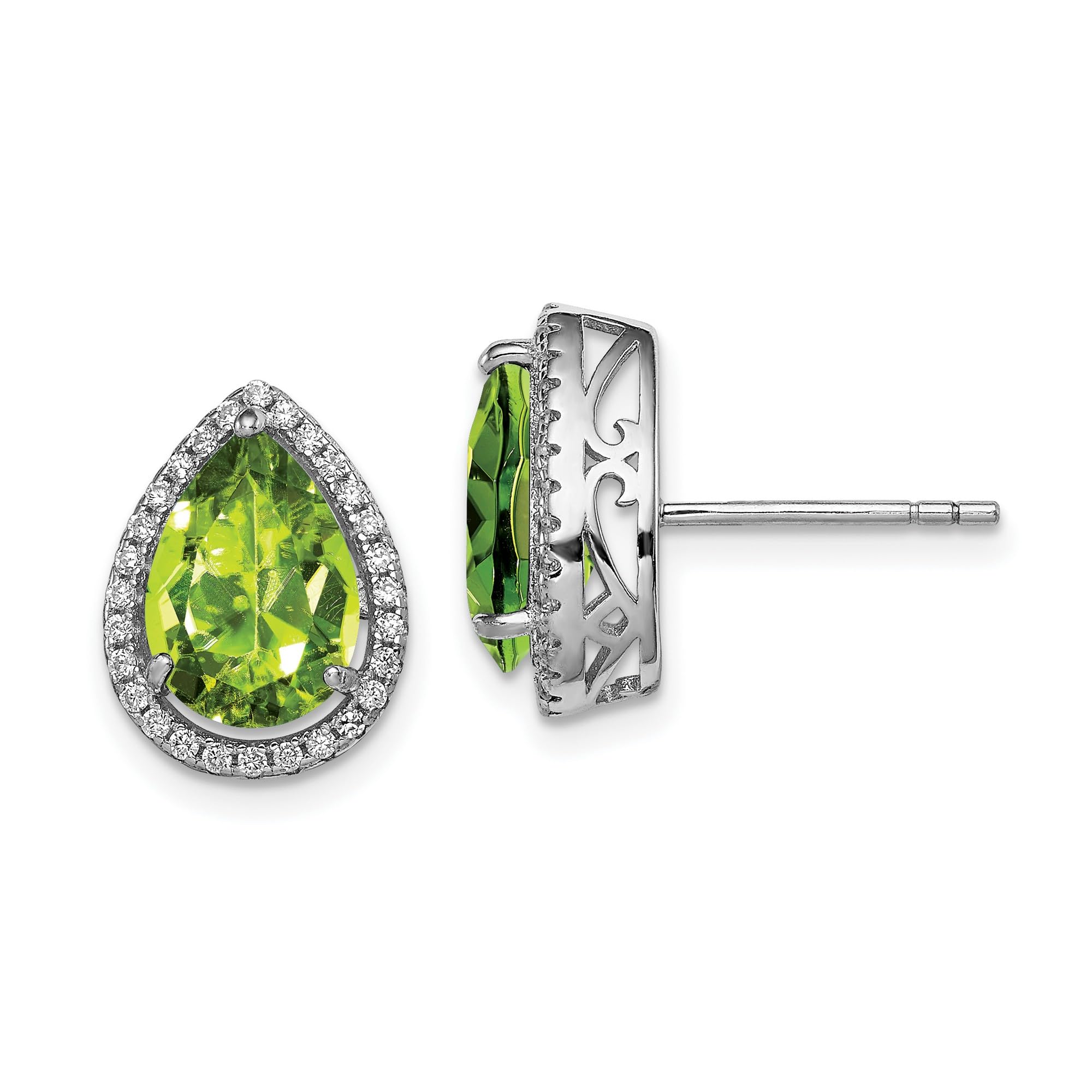 14x11mm Sterling Silver Polished Simulated Peridot & CZ Post Earrings for Women - Elegant Everyday Jewelry, Gift for Her, Wedding & Party Accessories