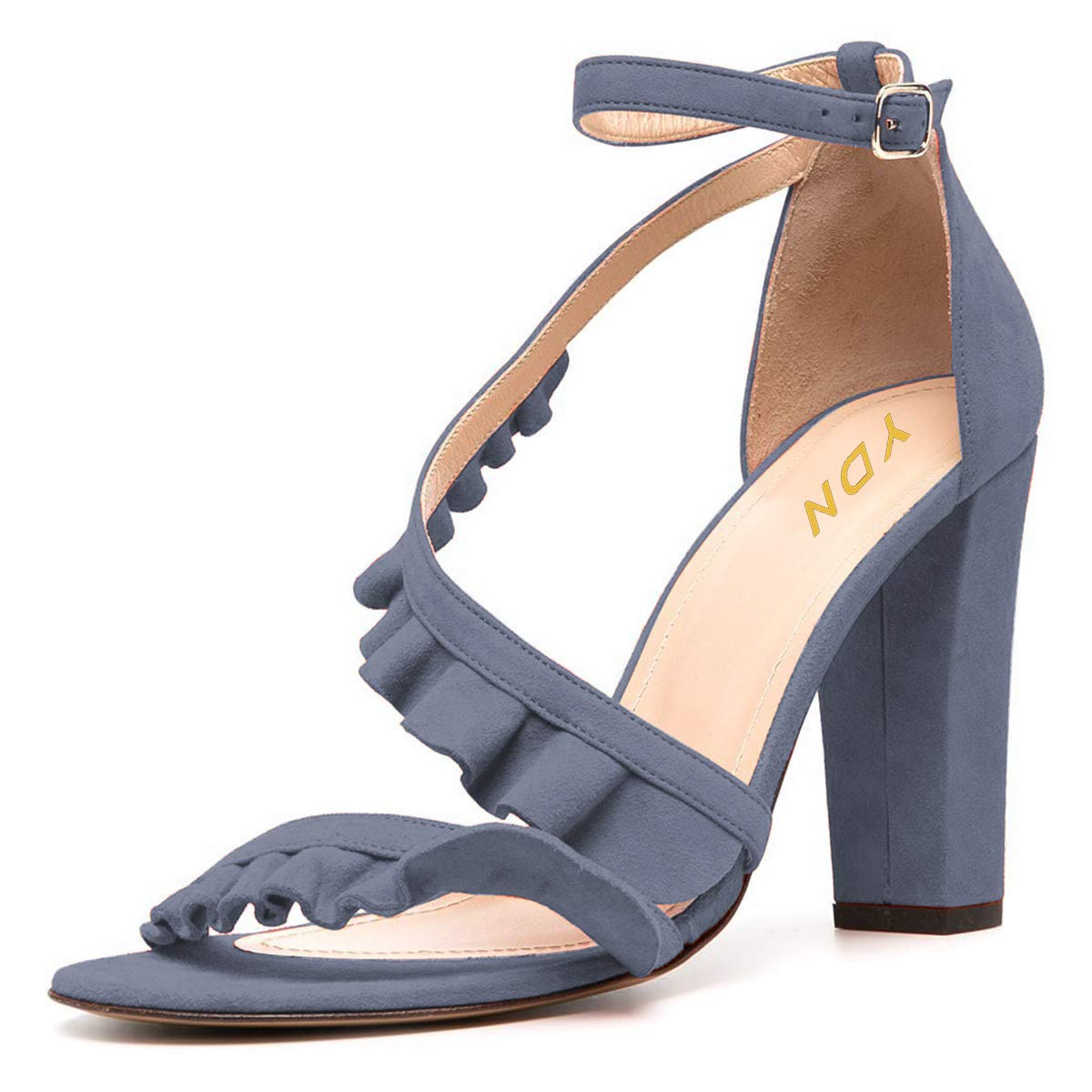 YDN Women's Heeled Sandals - Pleated Lace Block Open Toe Ankle Strap Chunky High Heels for Wedding, Party, and Evening Dress Shoes | Comfortable & Stylish Summer Sandals for Brides, Prom, and Special Occasions
