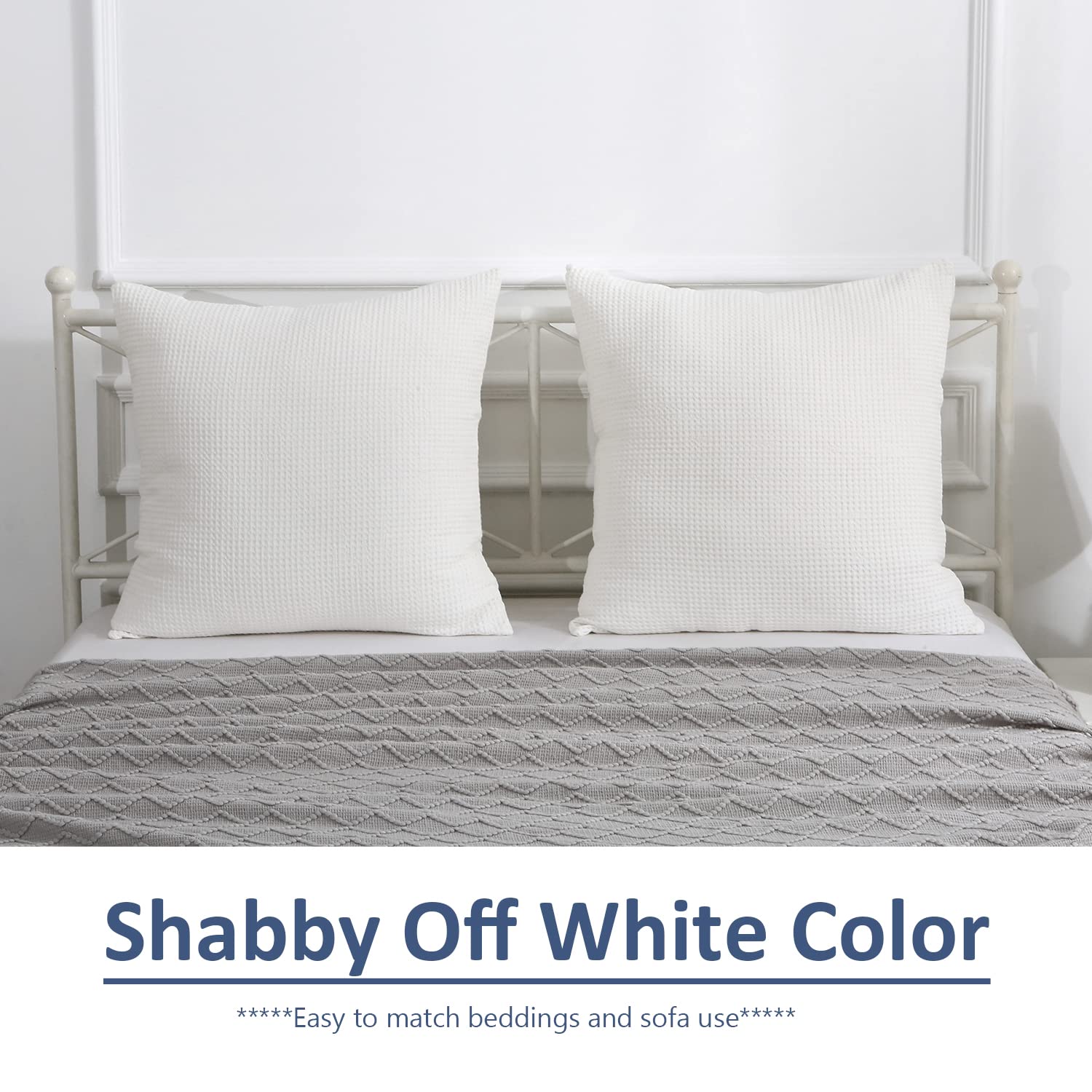 2 Pack White Waffle Weave Euro Pillow Shams 26x26 Inches - 100% Cotton Square Farmhouse Pillow Covers with Zipper Closure for Bedroom, Living Room, Sofa & Couch Decor (White, 26x26)