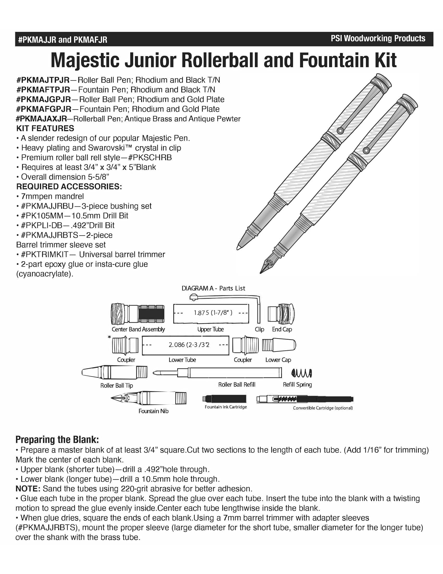 Penn State Industries PKMAJTPJR Majestic Junior Rollerball Pen Kit - Chrome & Gun Metal Wood Turning Pen Kit for DIY Craft Projects, Gift Making, and Woodworking Enthusiasts