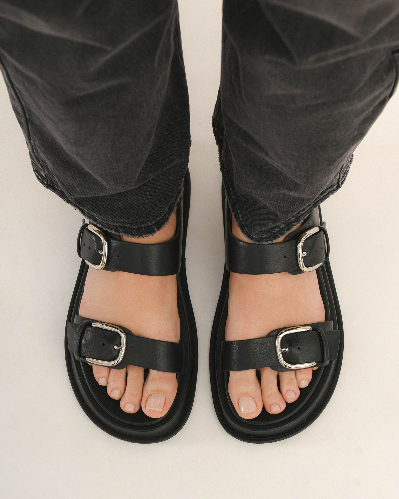 Black Leather Mabel Flat Sandals for Women - Comfortable Casual Summer Shoes for Beach, Walking & Everyday Wear