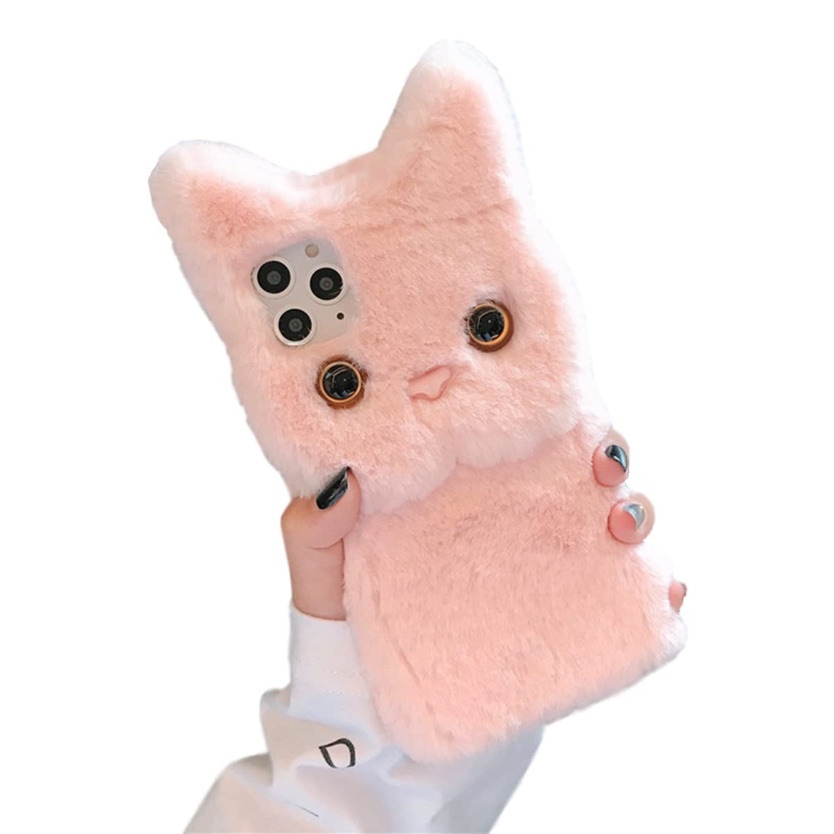 Cute Cat Phone Case for iPhone 13 Mini - Soft Fluffy Furry Plush Protective Cover with TPU Shockproof & Anti-Scratch Shell - Pink Winter Warm Case | Perfect Gift for Cat Lovers, Great for Daily Use & Outdoor Activities