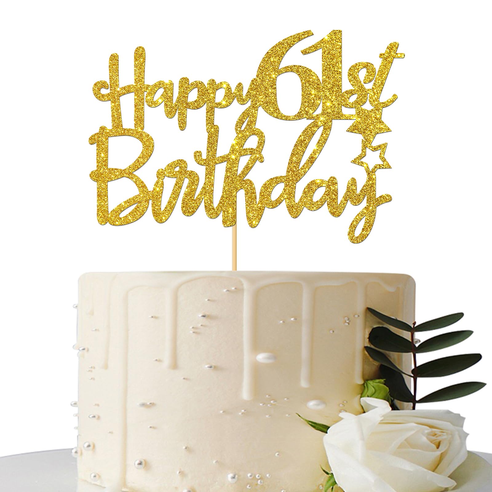 61st Birthday Cake Topper - Gold Glitter 'Cheers to 61 Years' Sign - Party Decorations for 61st Birthday Celebrations - Perfect for Anniversary Cakes, Retirement Parties & Milestone Decor
