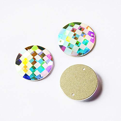 Xuccus YANRUO 2001MTH 16mm Round Mirror Flatback Rhinestones - 72Pcs Crystal AB Glass Gems with Sewn Holes for Clothing, DIY Crafts, Costumes & Home Decor | Shiny Sew-on Stones for Dresses, Shoes, Bags & Jewelry Making