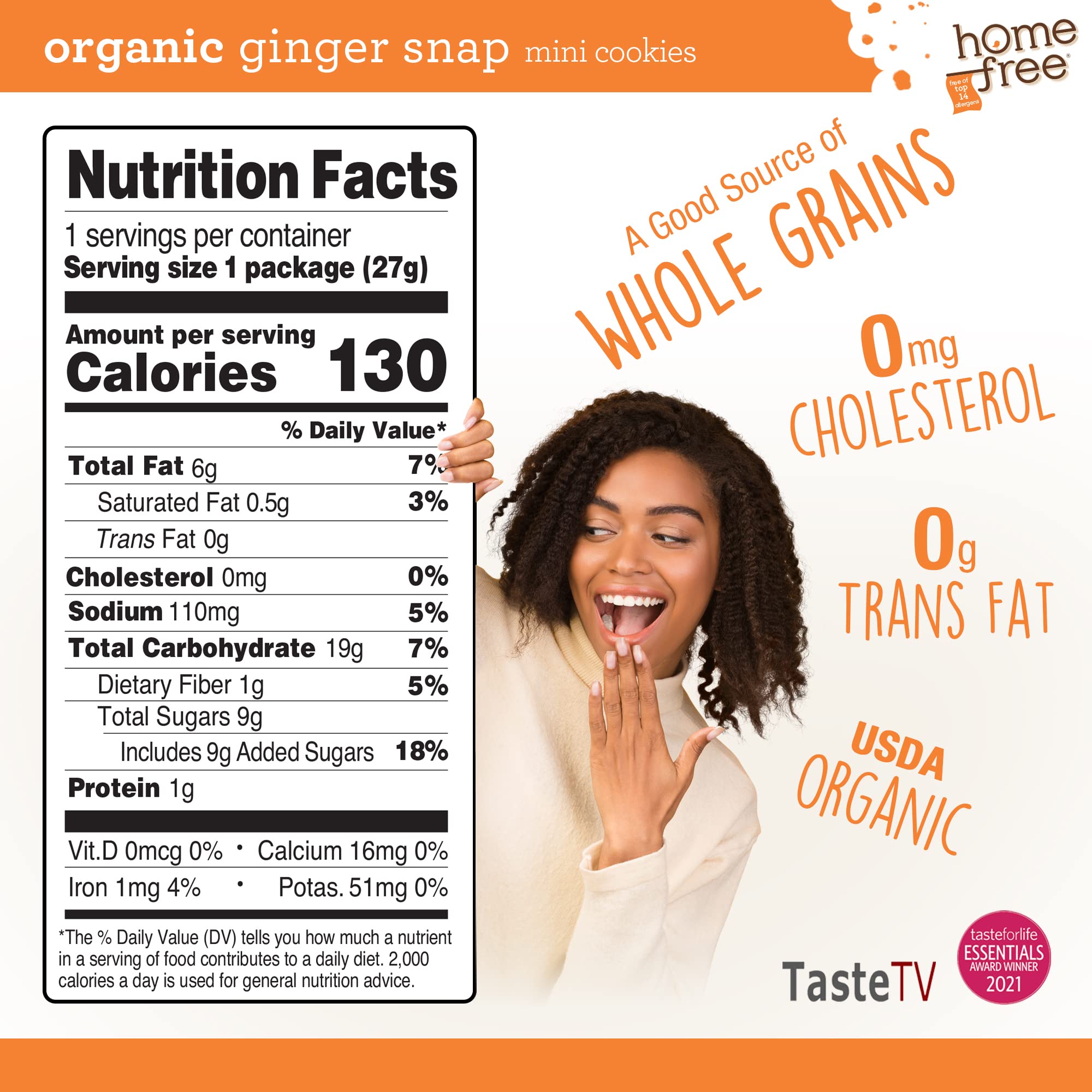 Organic Mini Ginger Snap Cookies - Gluten Free, Nut Free, Vegan, School Safe Snack - Individually Wrapped 0.95 oz Packs (64 Count) - Perfect for Lunchboxes, Allergy-Friendly Treats & On-the-Go Snacking