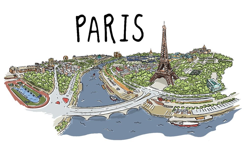 Paris France Cityscape Line Drawing - 16x24 Gallery Quality Metal Wall Art, Aluminum Home Decor for Living Room, Bedroom & Office