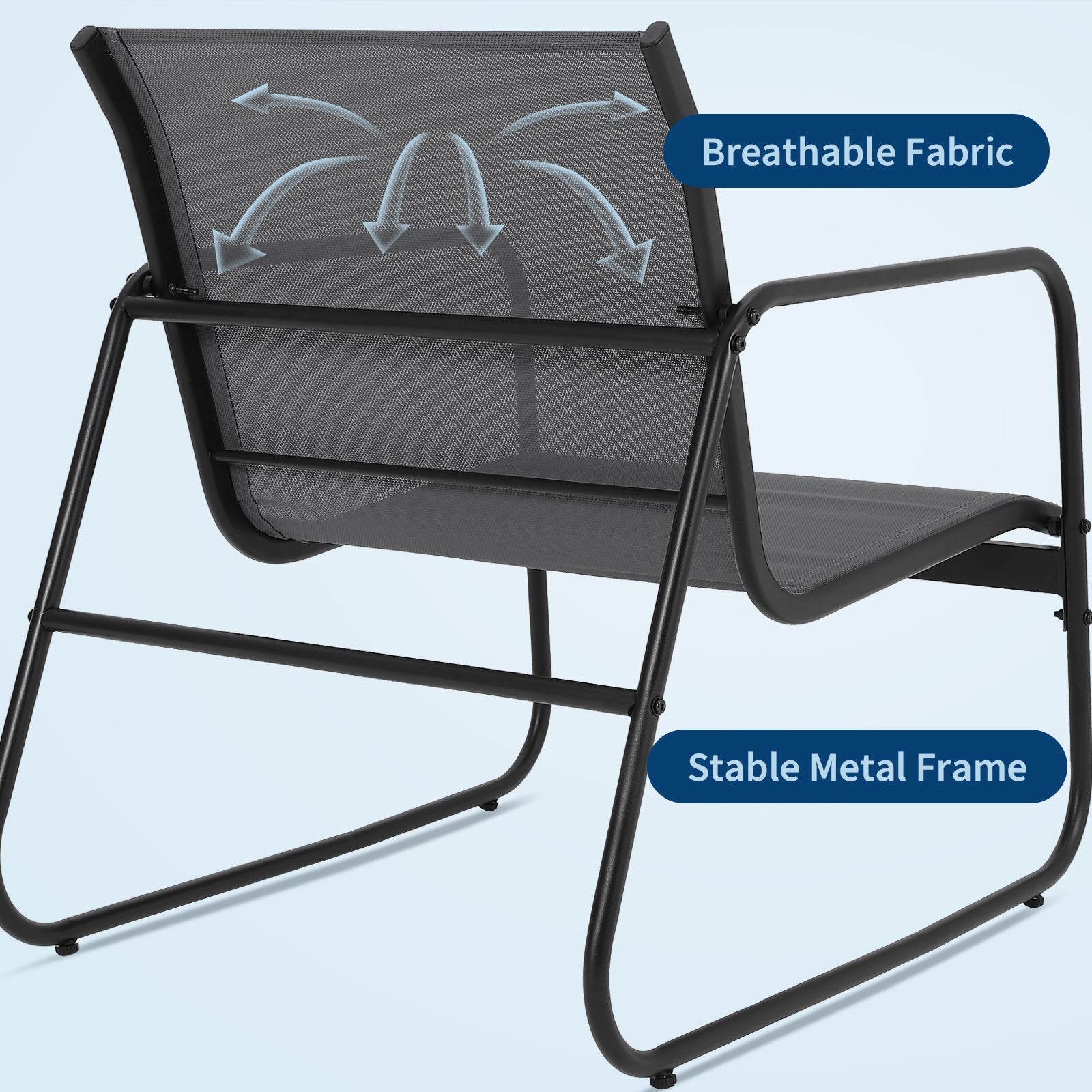 GARVEE 4-Piece Outdoor Patio Furniture Set with Glass Coffee Table - Heathered Grey Fabric & Black Frame - Perfect for Garden, Poolside, Lawn or Backyard Relaxation