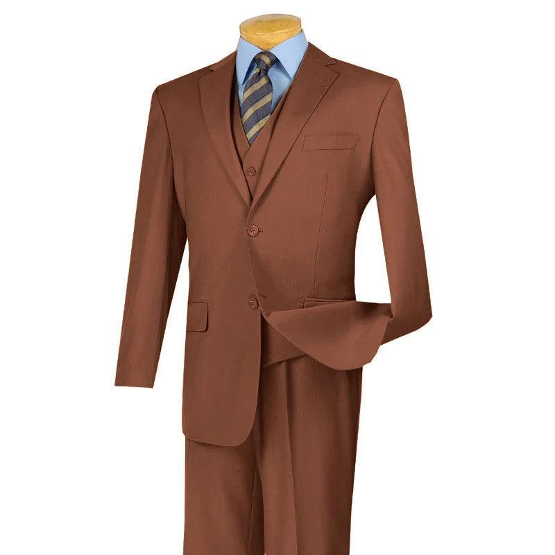 Classic Fit 3-Piece Vested Suit in Cognac Brown | Formal Business Attire for Weddings, Interviews & Office Wear