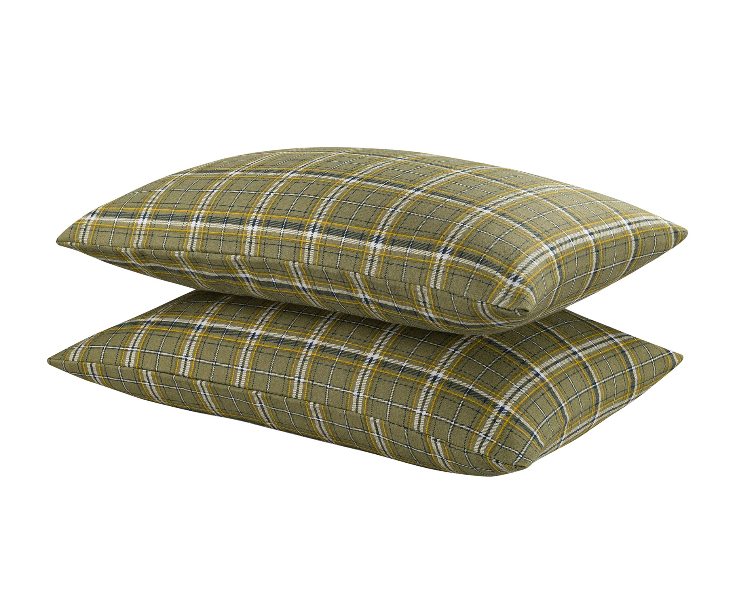Premium 100% Cotton Flannel Pillowcase Set - King Size 20x40 Inches (2 Pack) - Soft & Cozy Sage Plaid Design for Winter Comfort - Perfect for Bedroom, Guest Room & Cozy Nights
