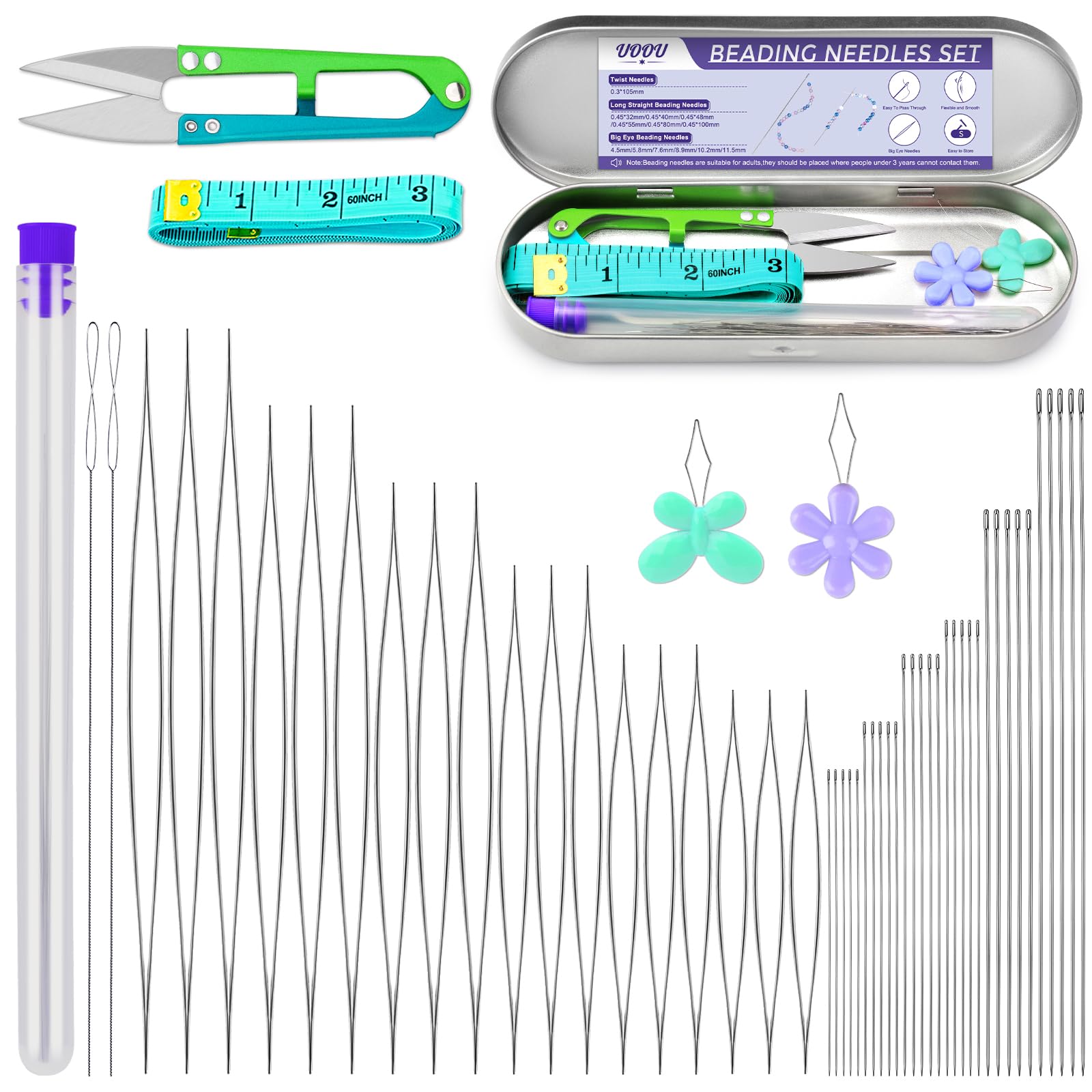86 Pcs Beading Needles Set - 6 Sizes Big Eye Seed Bead Needles, Long Straight & Twist Beading Needles, Flexible Jewelry Making Needles for Beads | Perfect for DIY Bracelets, Necklaces, Earrings & Craft Projects