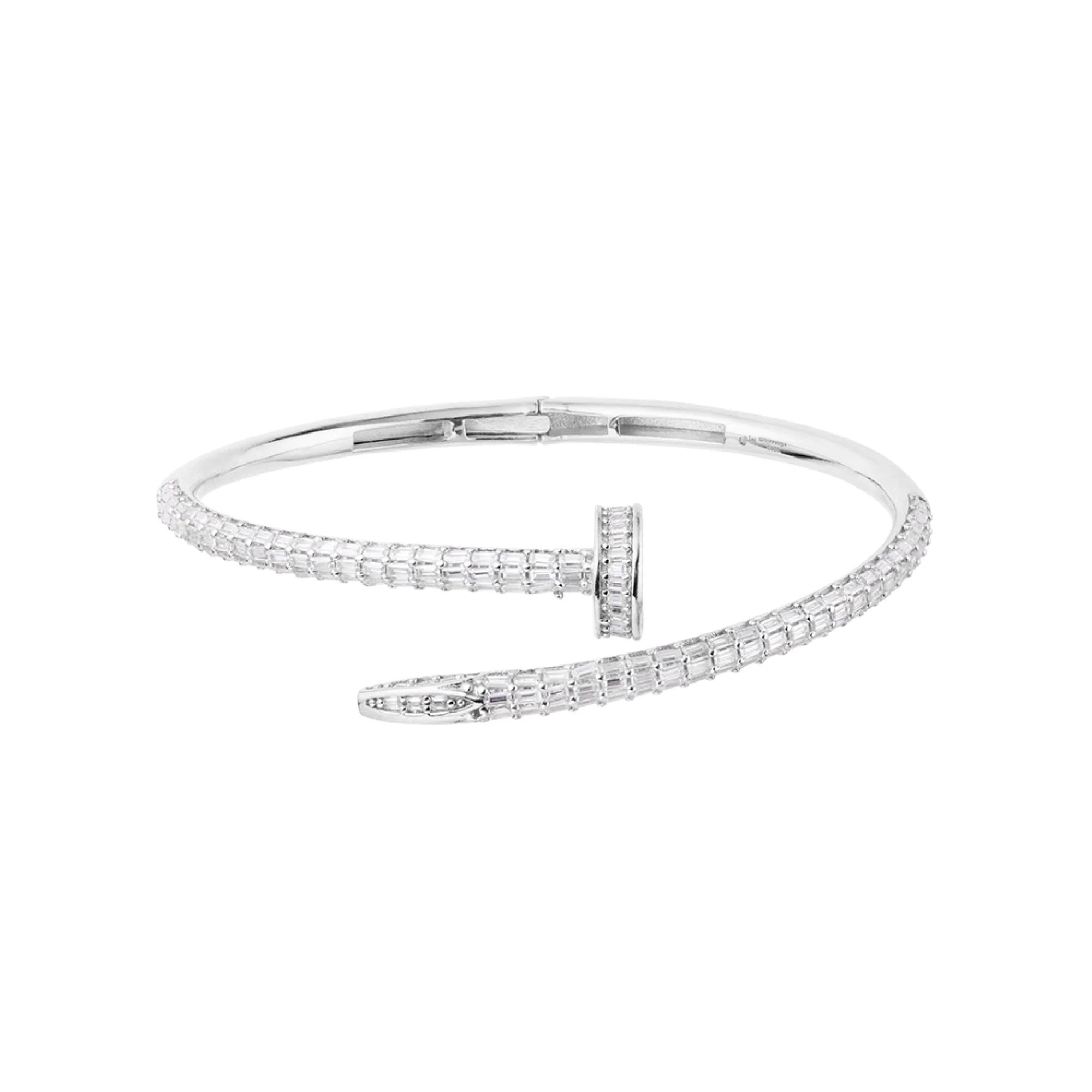 Moissanite Bangle Bracelet for Women - 925 Sterling Silver Nail Bracelet Jewelry Gift - Perfect for Weddings, Parties & Everyday Wear