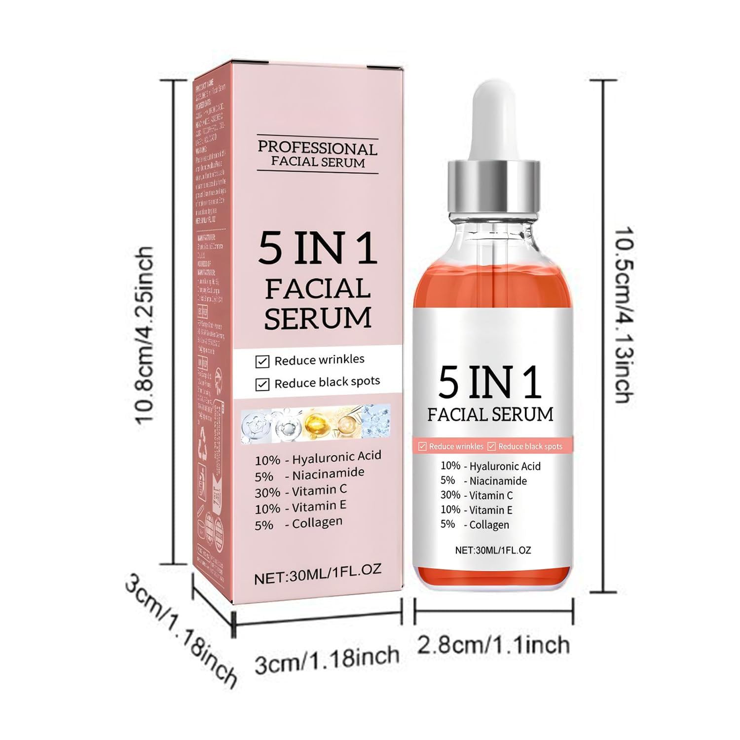 5-in-1 Vitamin C Facial Serum with Hyaluronic Acid & Niacinamide - Brightening & Hydrating Anti-Aging Face Serum for Women - Dark Spot Corrector & Collagen Booster for Dull Skin - 1.05 Fl Oz - Perfect for Daily Skincare Routine & Nighttime Hydration