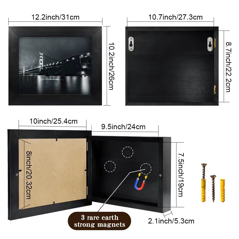Hidden Gun Storage Safe - Concealed Pistol Safe with Secret Decor Solid Wood Picture Frame Box (Black) - Perfect for Home, Office & Vehicle Security