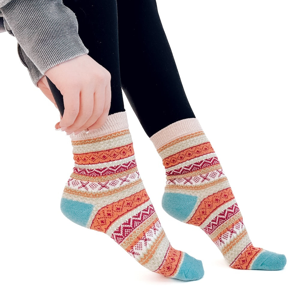 Nordic Style Mid Calf Socks for Women & Men - Soft Cotton Blend, Non-Slip, Breathable - Perfect for Hiking, Running, and Everyday Wear