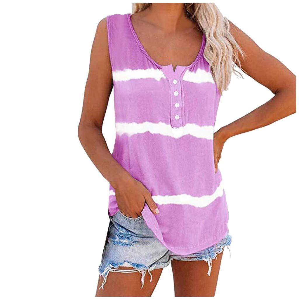 Women's Tie-Dye Scoop Neck Henley Shirts - Summer Loose Casual Sleeveless Tank Tops for Women | Breathable Cotton Blend | Perfect for Beach, Music Festivals & Everyday Wear