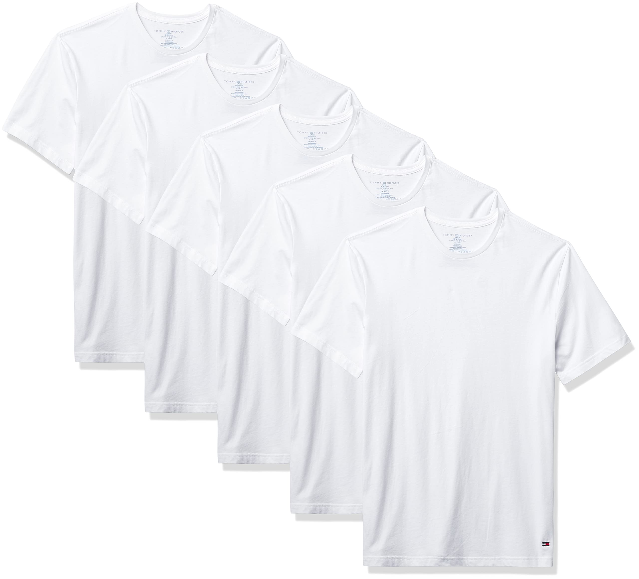 Tommy Hilfiger Men's Cotton Crew Neck Undershirts Multipack - Soft Classic Fit White T-Shirts for Everyday Wear & Layering