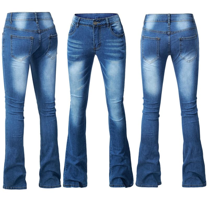 Andongnywell Women's High Rise Wide Leg Flare Jeans - Stretchy Slimming Bell Bottom Denim Pants for Casual Outfits & Retro Fashion