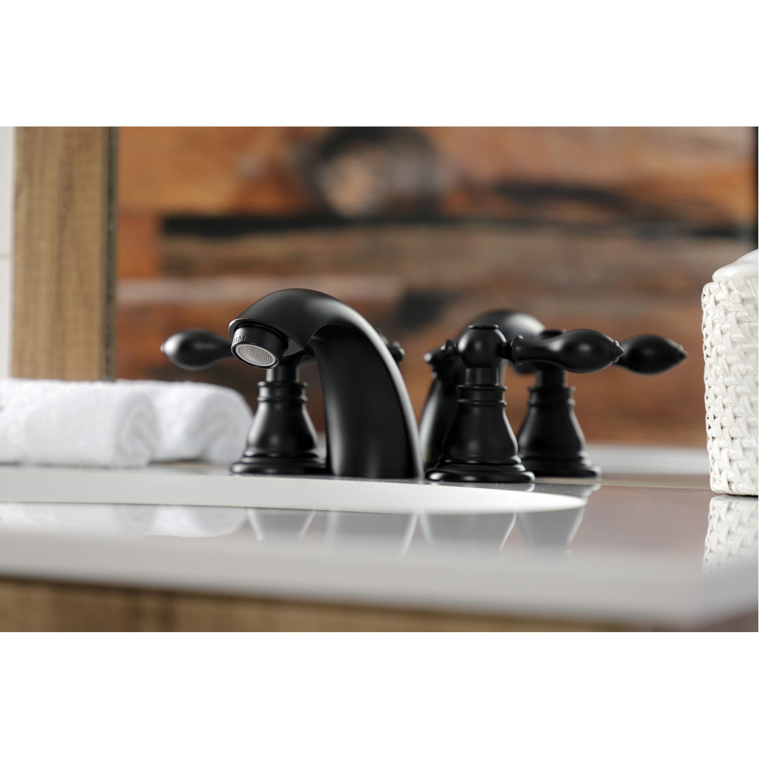 KB950ACL Matte Black Bathroom Faucet - 2 Handle Deck Mount Widespread Sink Faucet with Pop-Up Drain - Vintage Style for Bathroom & Powder Room Sink Upgrade